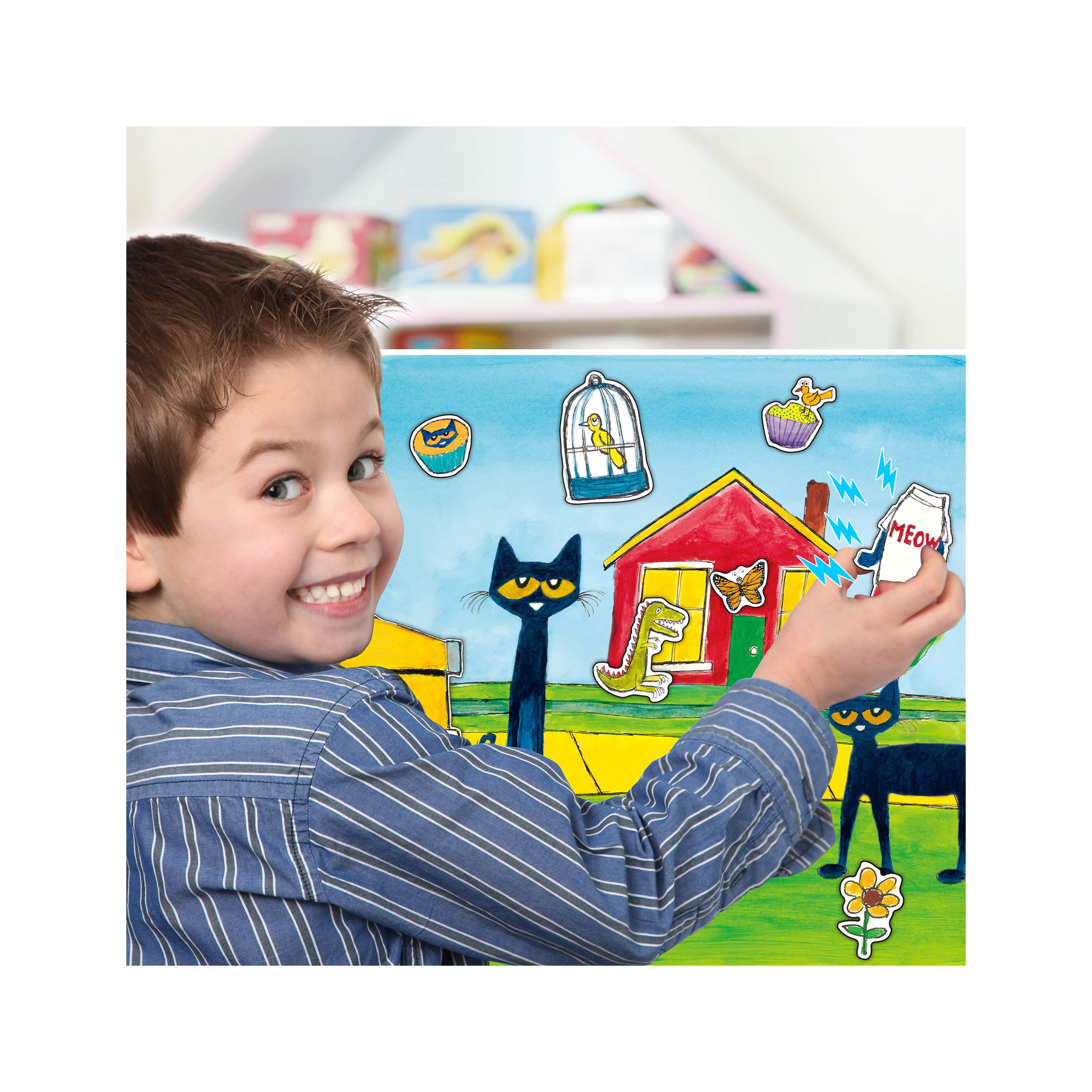 PicassoTiles Pete the Cat Magnetic Storytelling Board Game Puzzle Board Playset