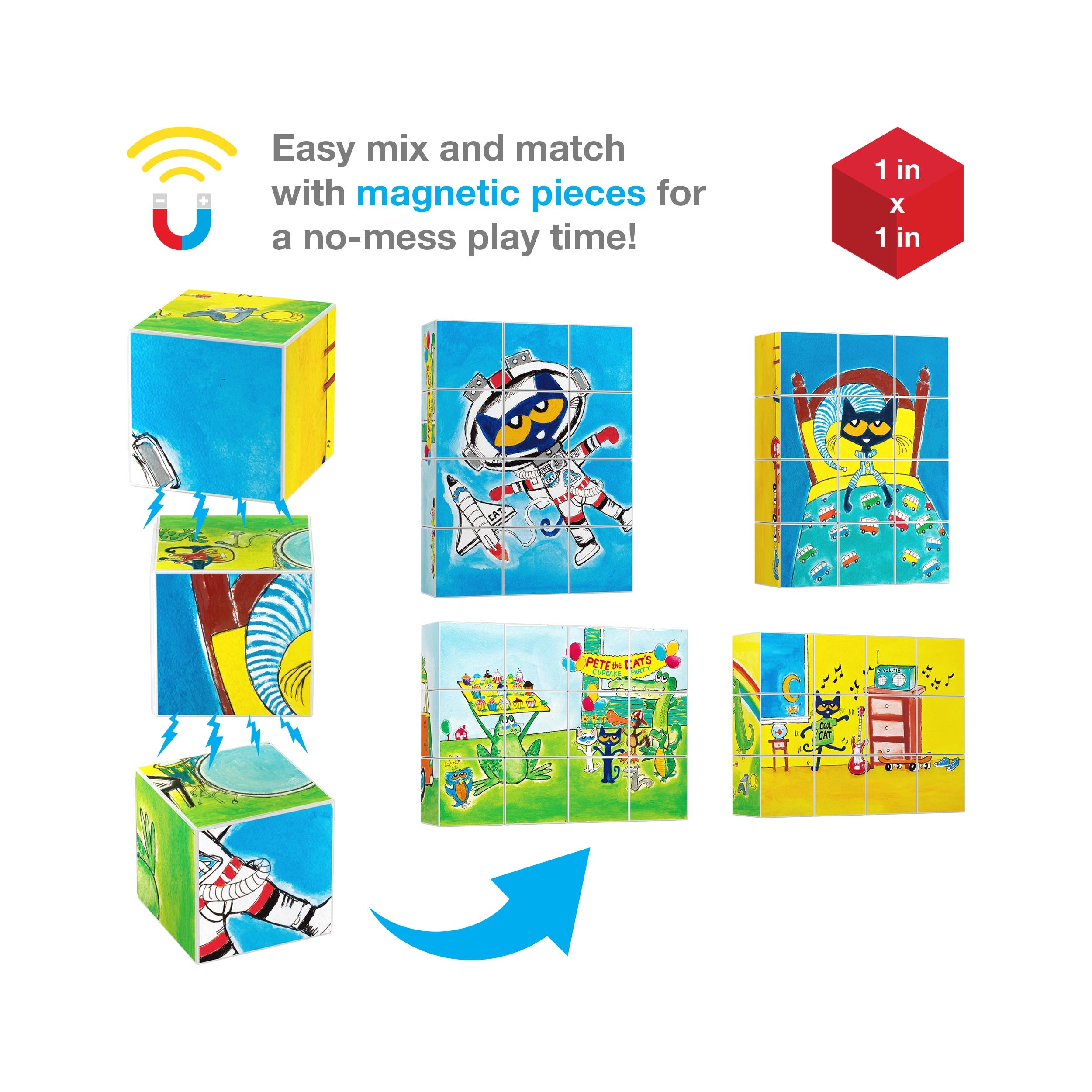 PicassoTiles Pete the Cat Magnet Puzzle Building Block Cubes