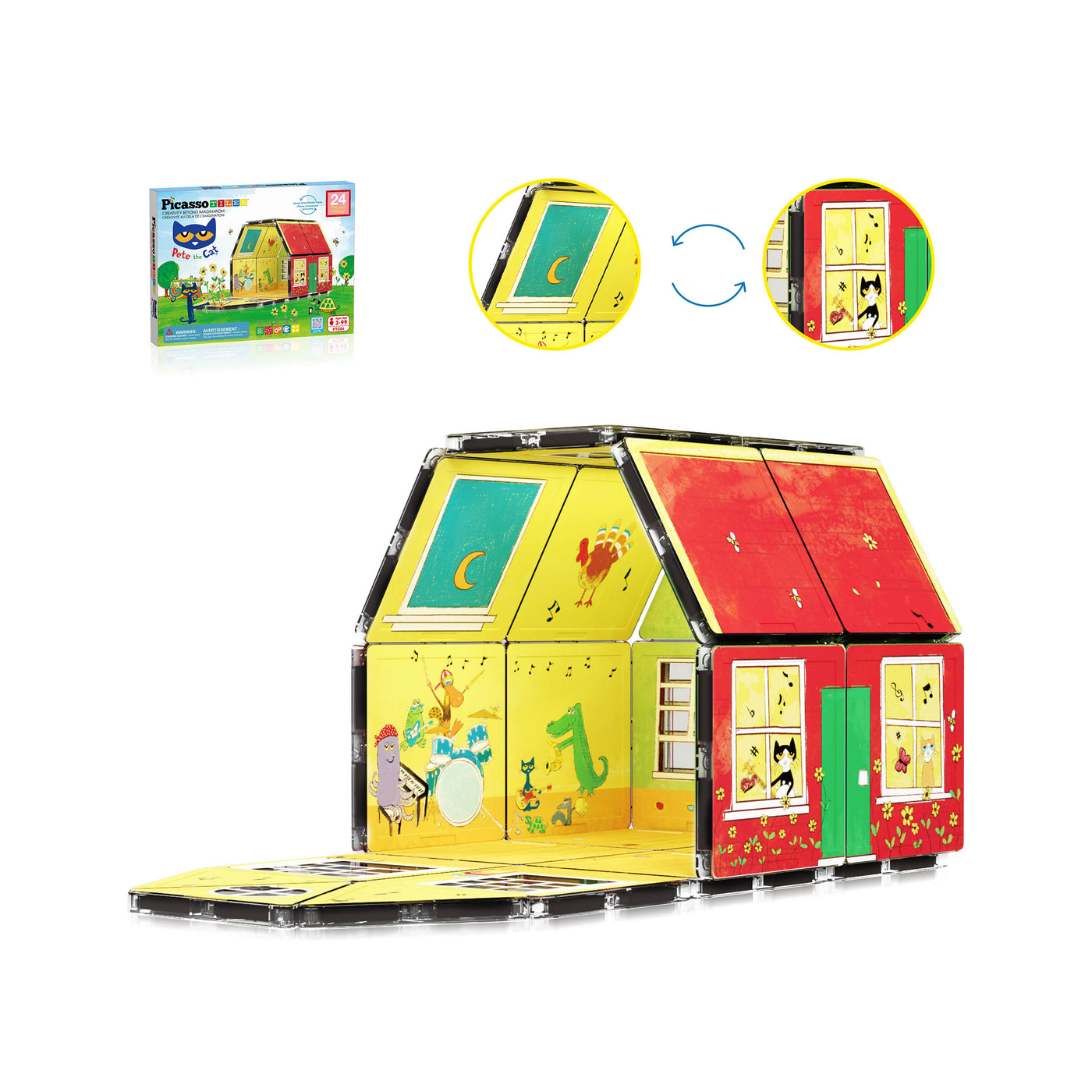 PicassoTiles Pete The Cat Magnetic Tile House - 24 Pieces