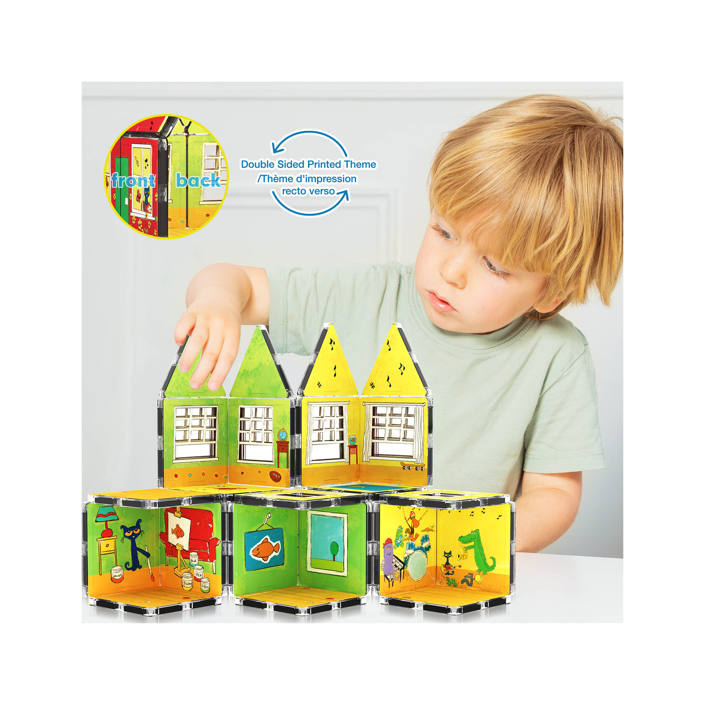 PicassoTiles Pete The Cat Magnetic Tile House - 24 Pieces