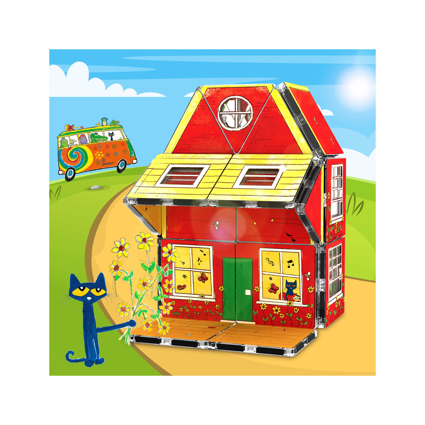 PicassoTiles Pete The Cat Magnetic Tile House - 24 Pieces