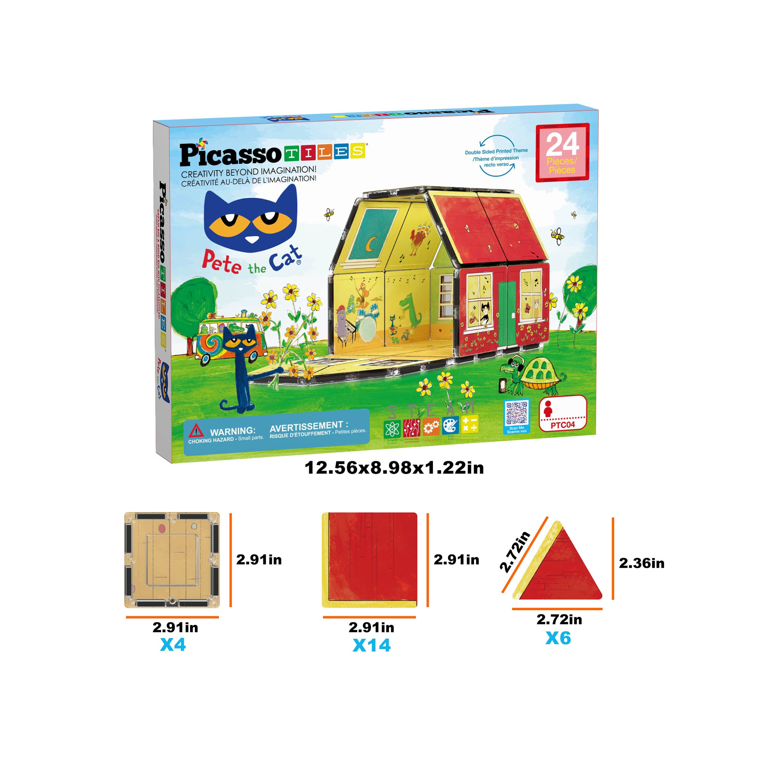 PicassoTiles Pete The Cat Magnetic Tile House - 24 Pieces