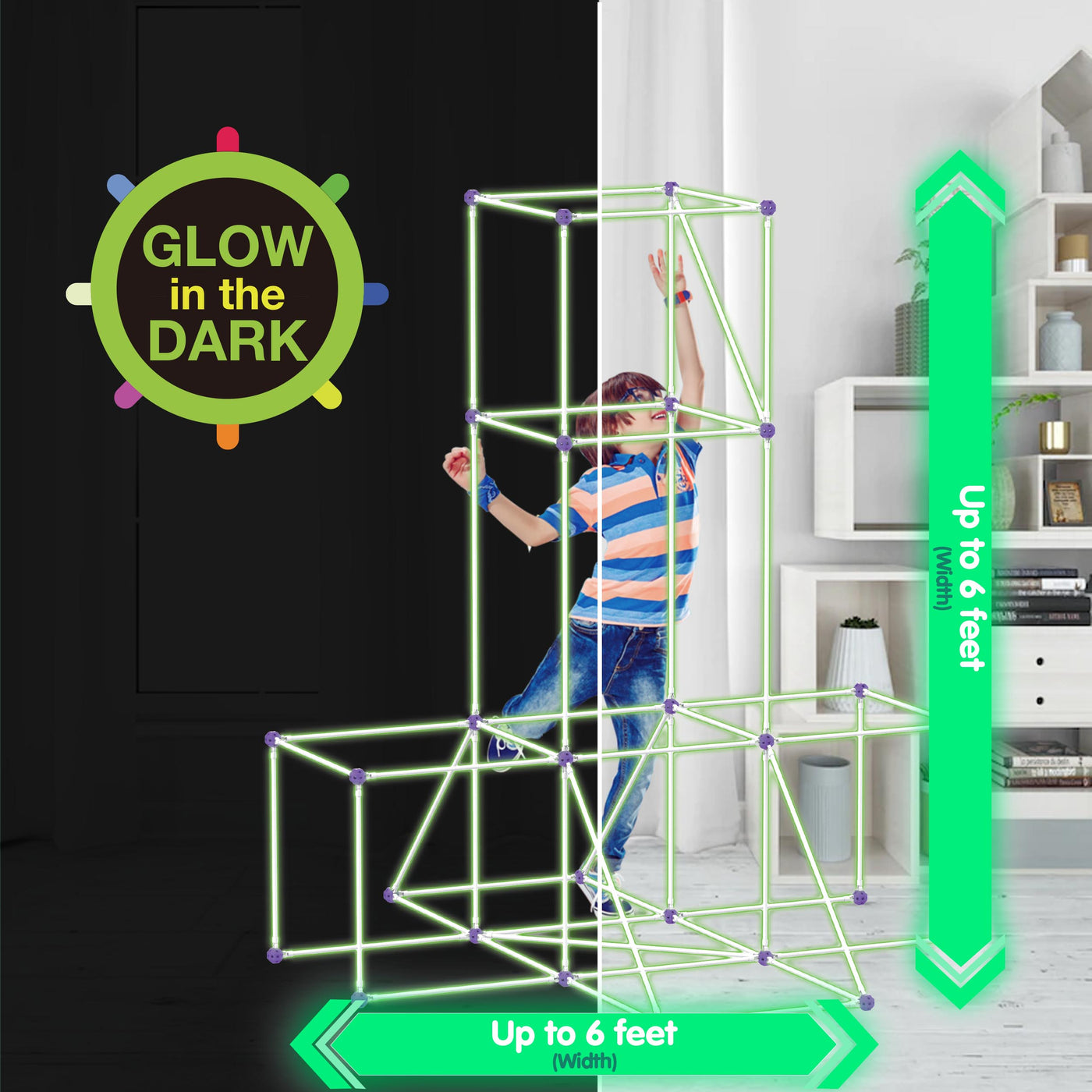 PicassoTiles 125 Piece Fort Building Kit Glow in Dark