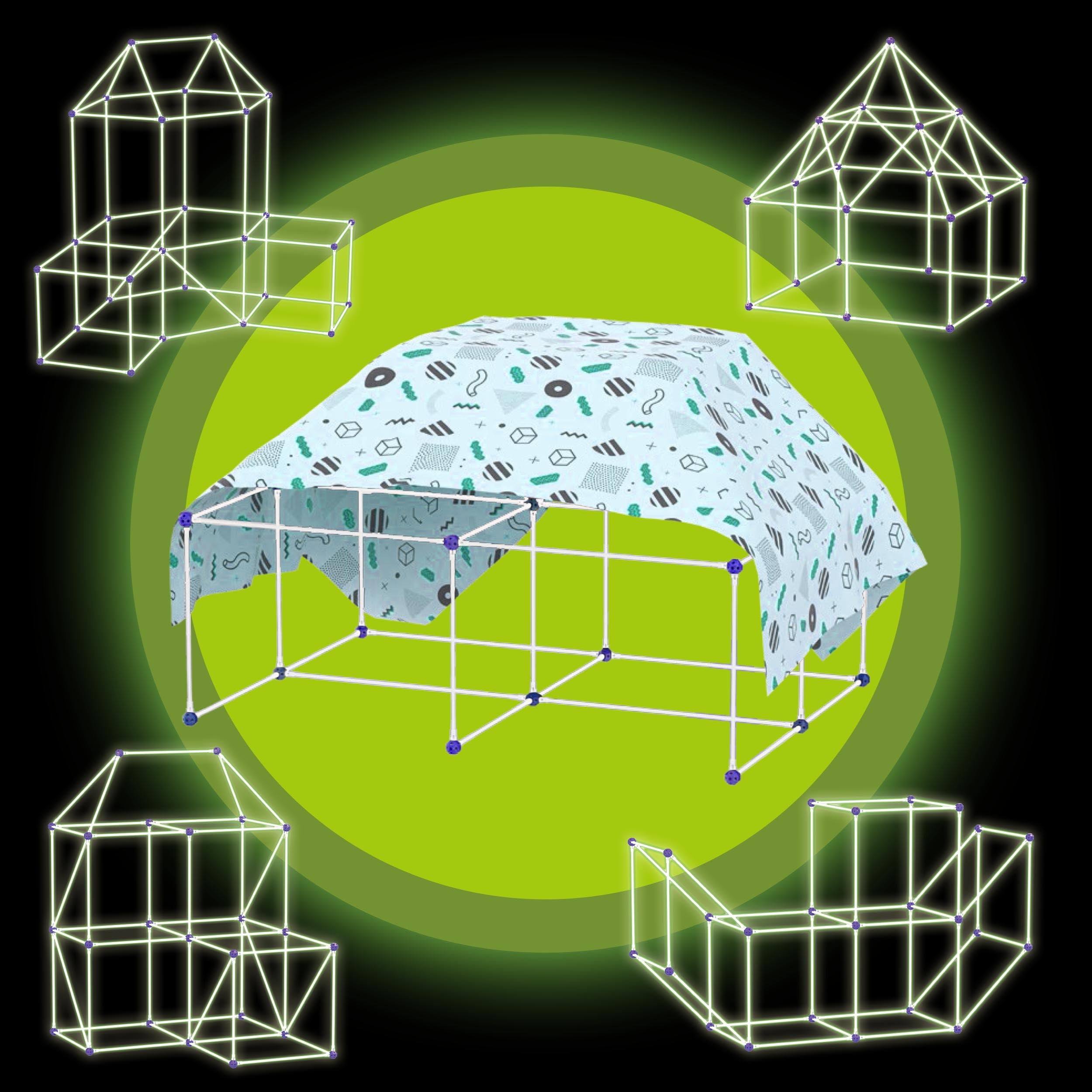 PicassoTiles 125 Piece Fort Building Kit Glow in Dark