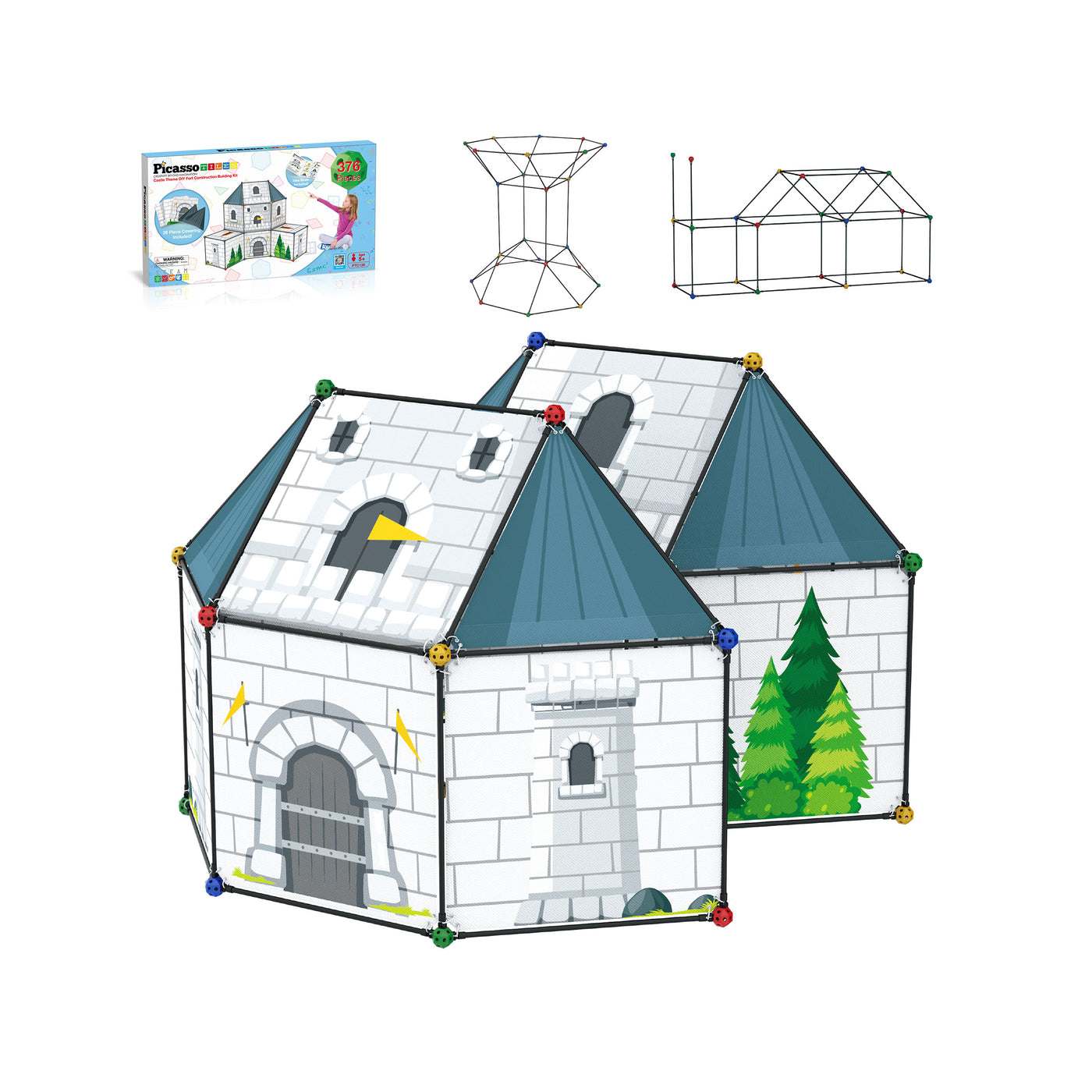 PicassoTiles Fort Building Tent Castle Theme Set