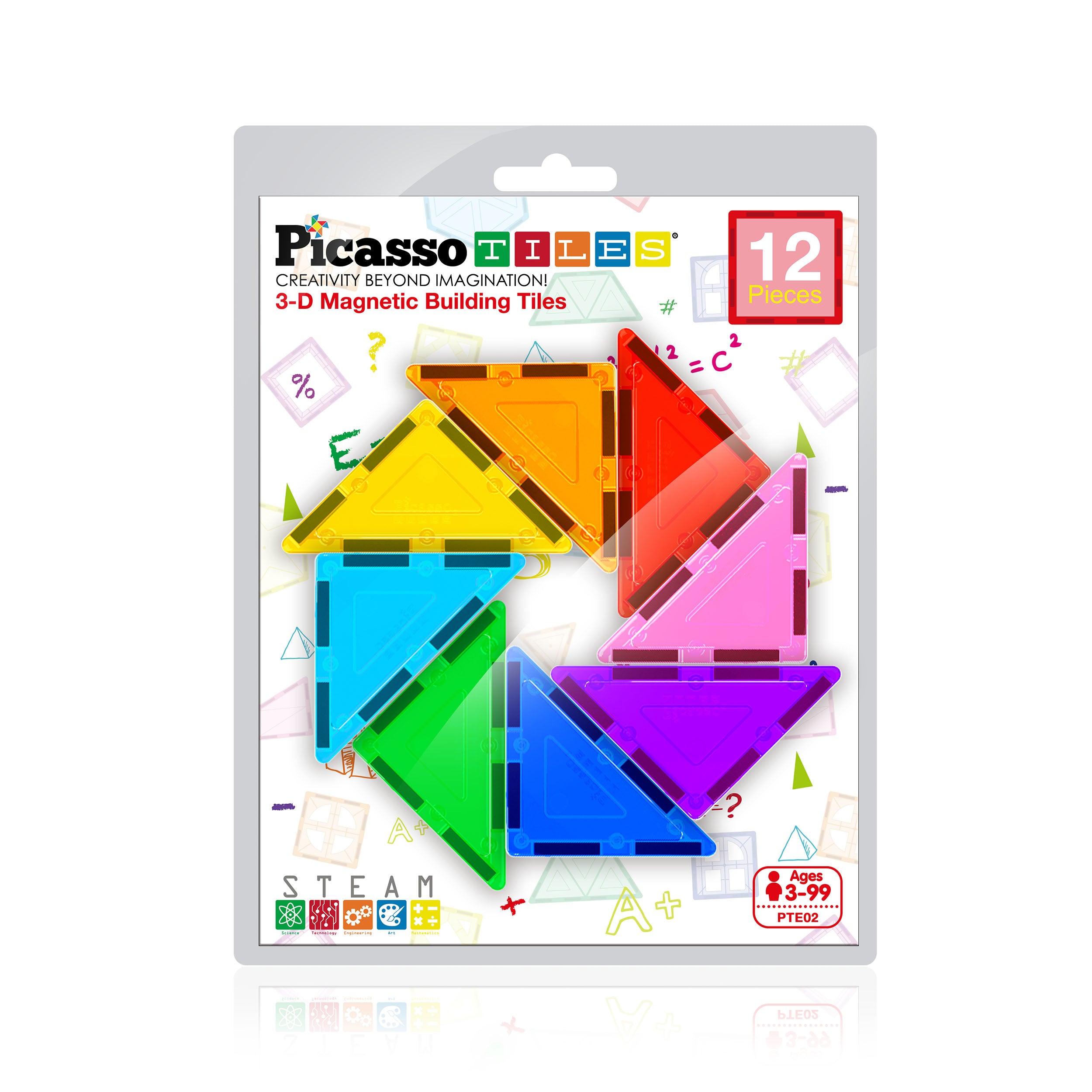 PicassoTiles Magnet Tile 12 Piece Right Triangle Expansion Pack