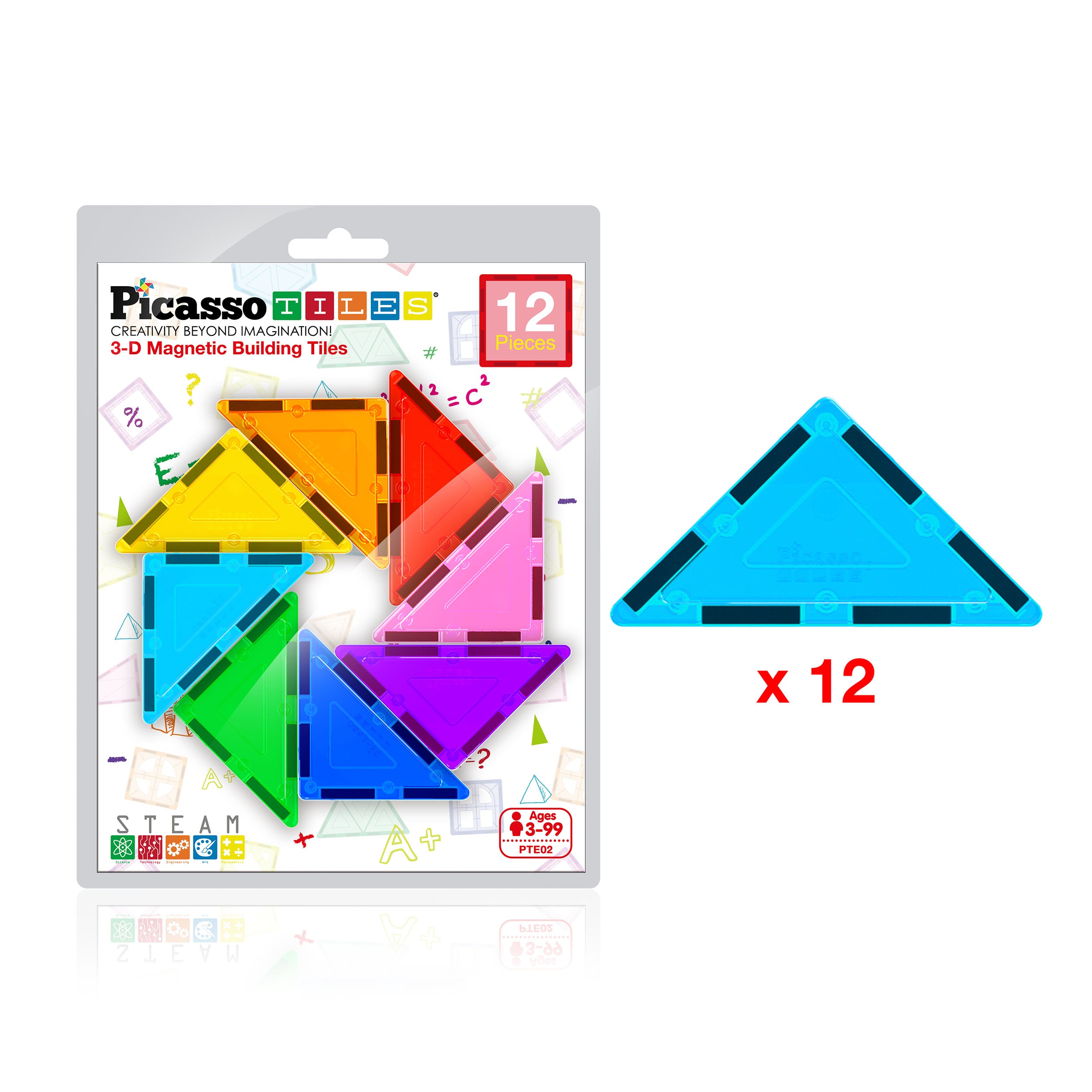 PicassoTiles Magnet Tile 12 Piece Right Triangle Expansion Pack