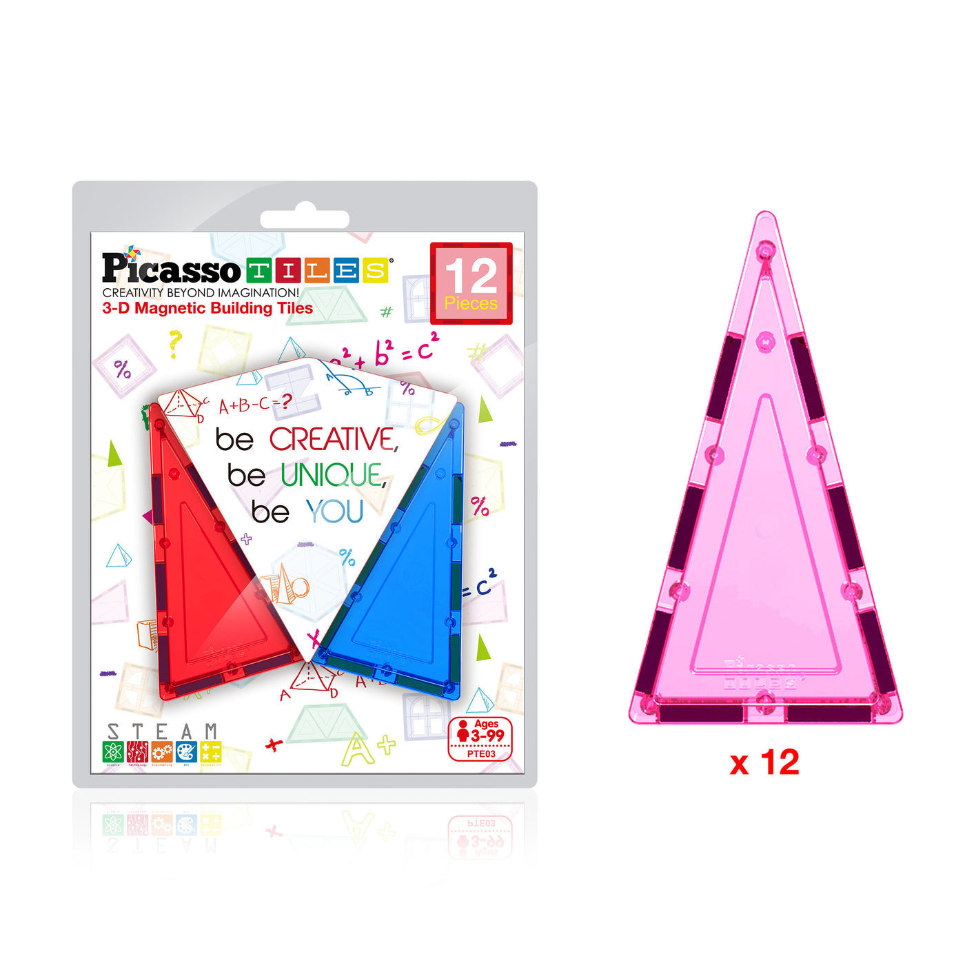 PicassoTiles® 12 Piece Tall Triangle Expansion Pack PTE03