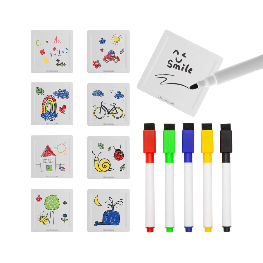 PicassoTiles Magnet Tile Whiteboards with Erasable Markers - 13 Pieces