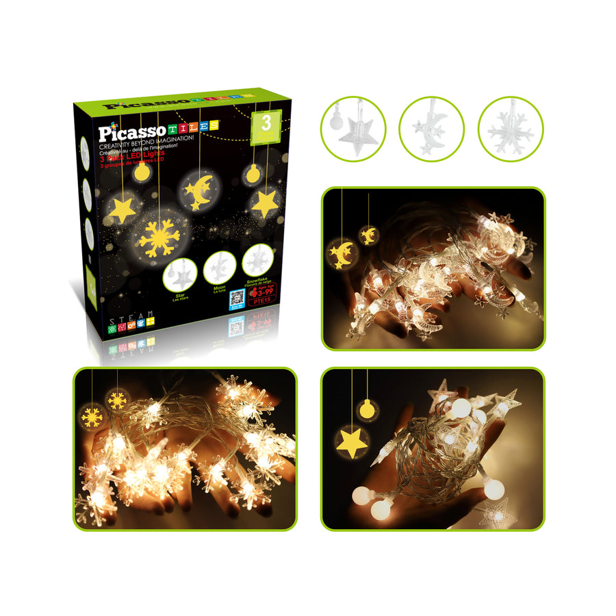 PicassoTiles 3 Piece LED String Lights