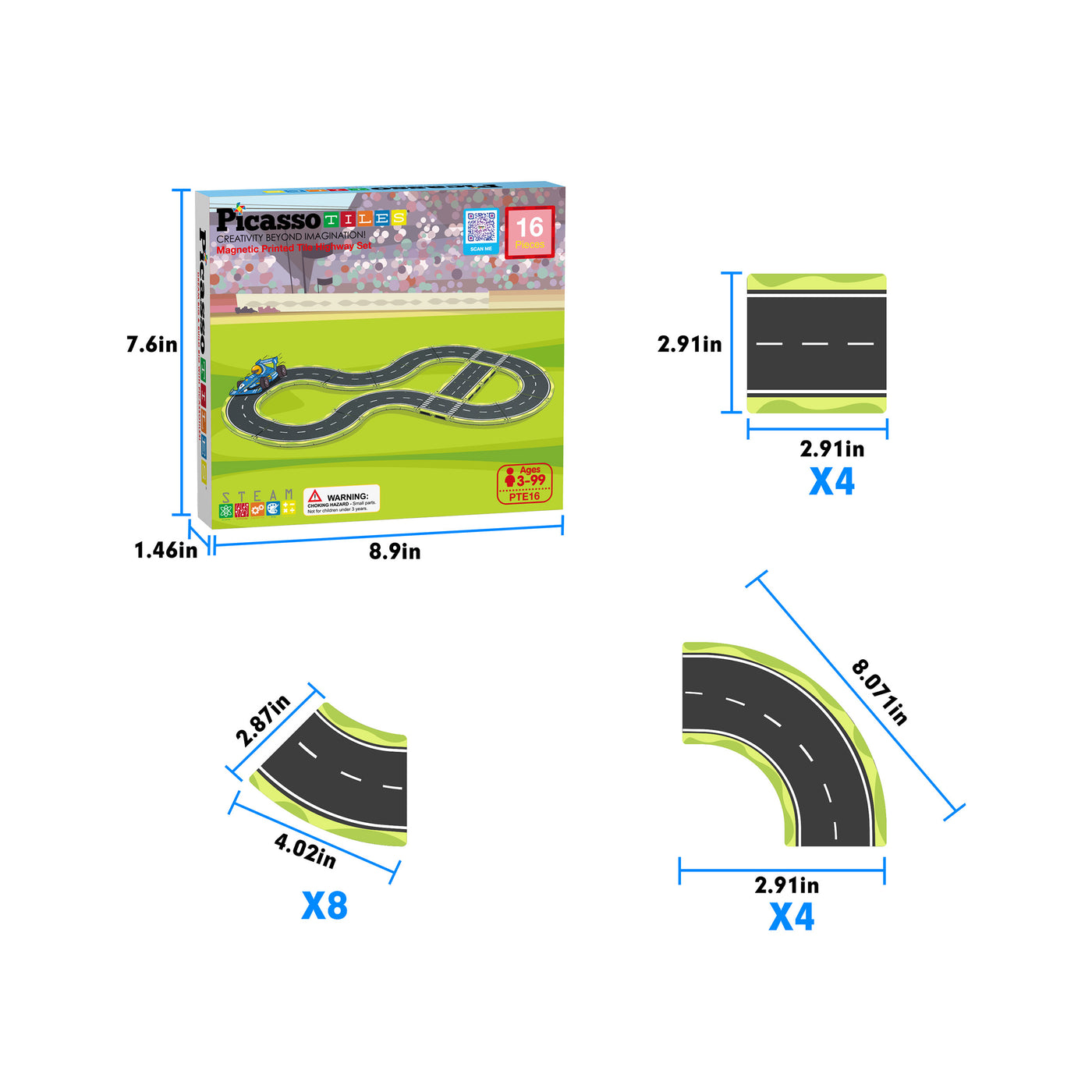 PicassoTiles Magnetic Racetrack Speedway Tiles