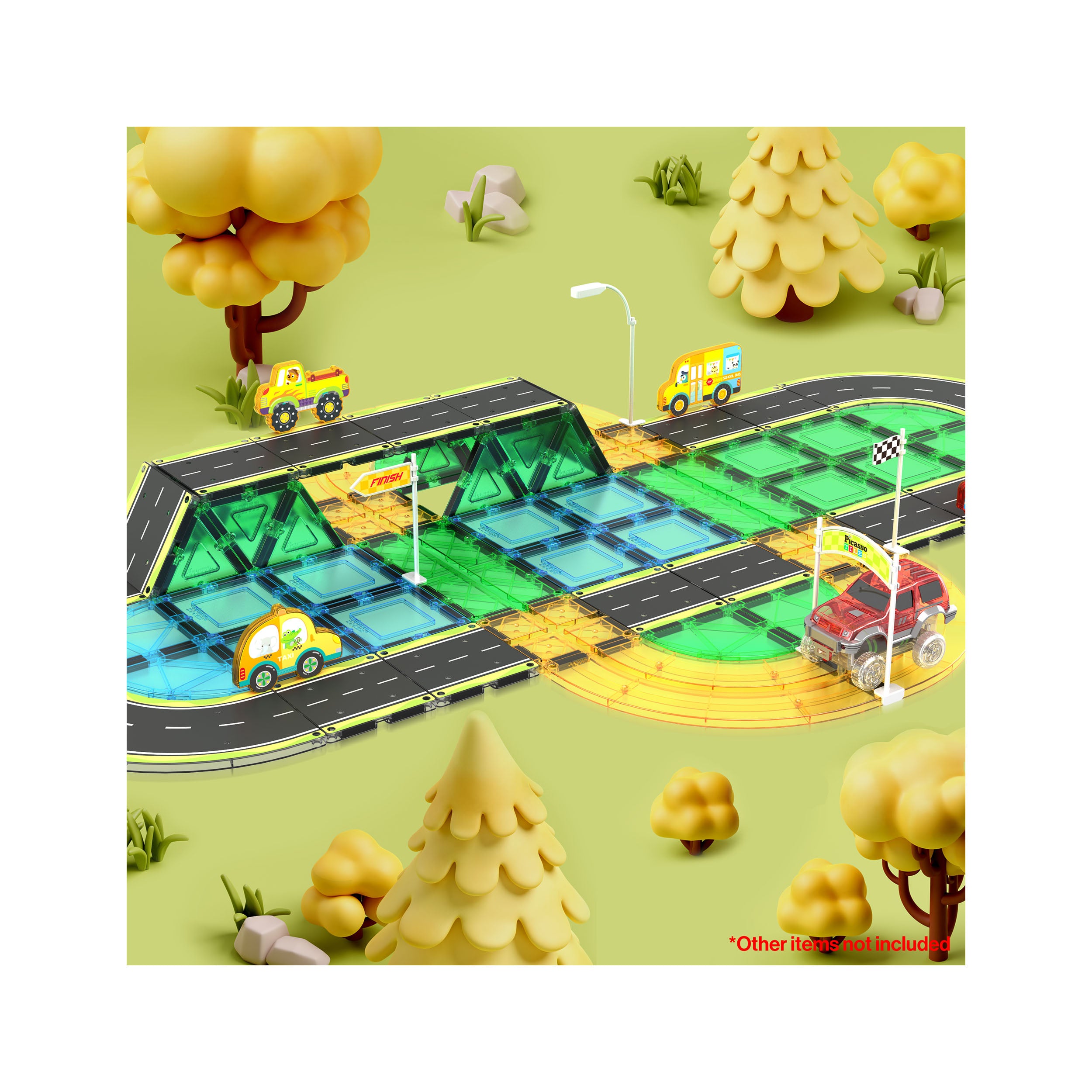 PicassoTiles Magnetic Racetrack Speedway Tiles