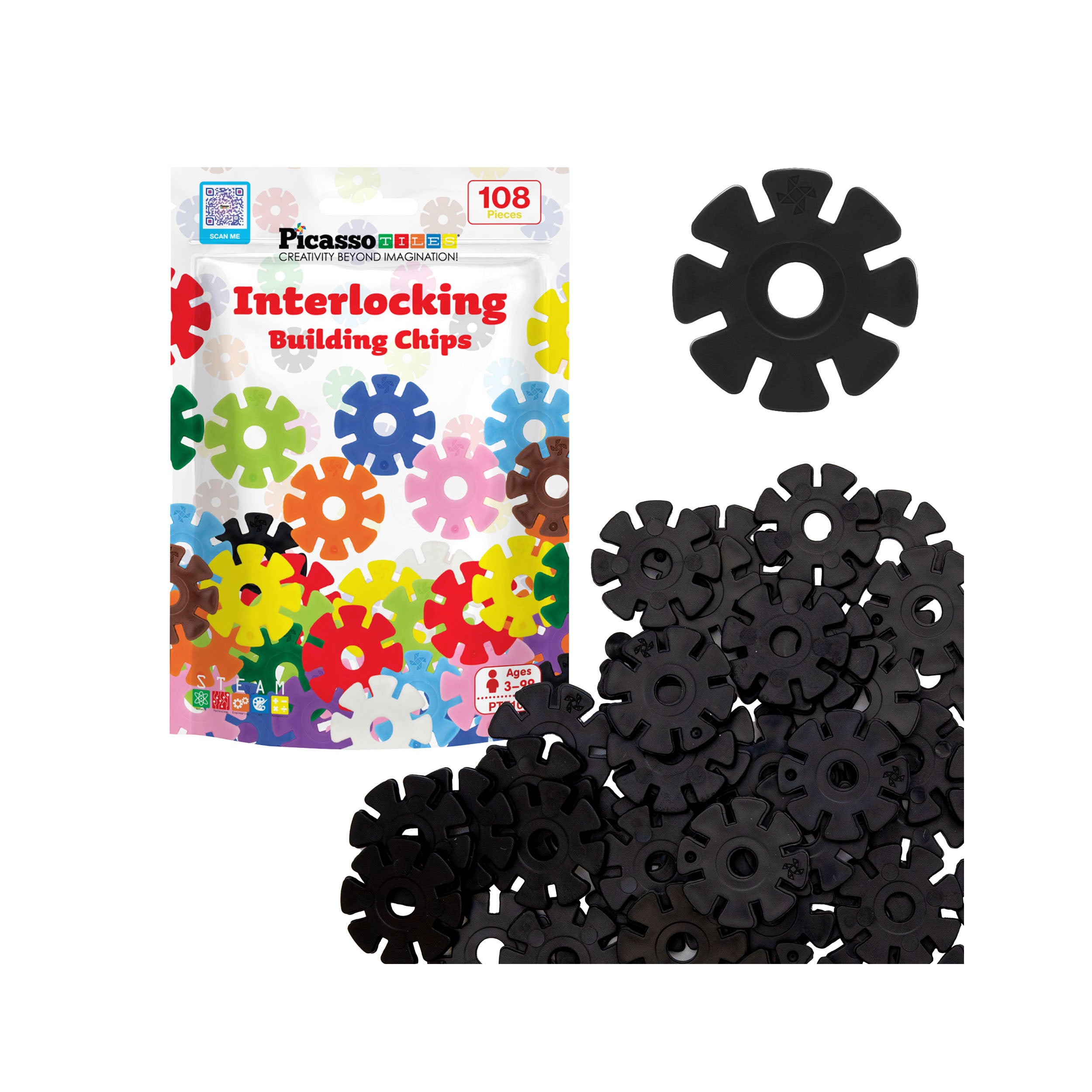 PicassoTiles Building Chip Interlocking Disc Construction Blocks in Color Black