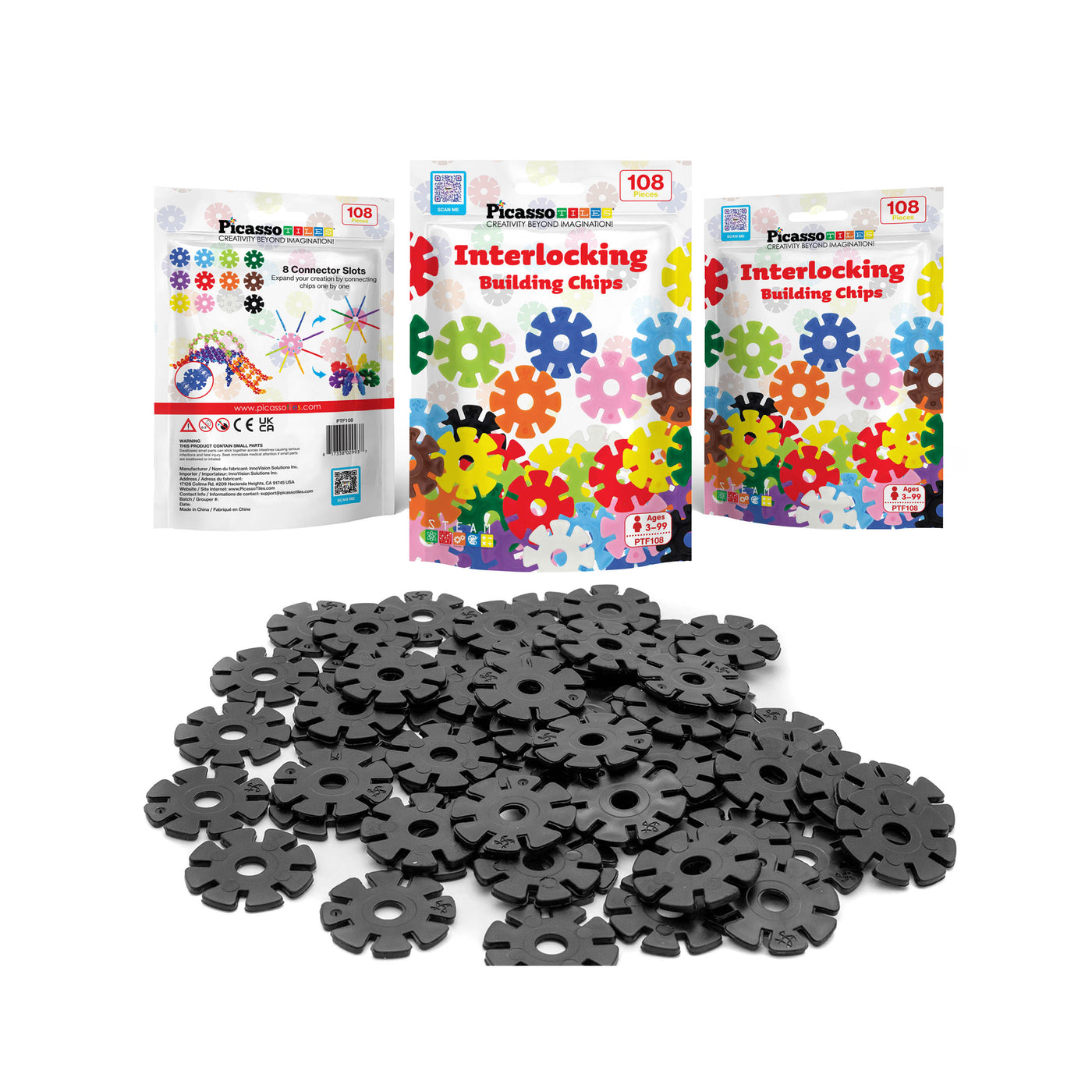 PicassoTiles Building Chip Interlocking Disc Construction Blocks in Color Black