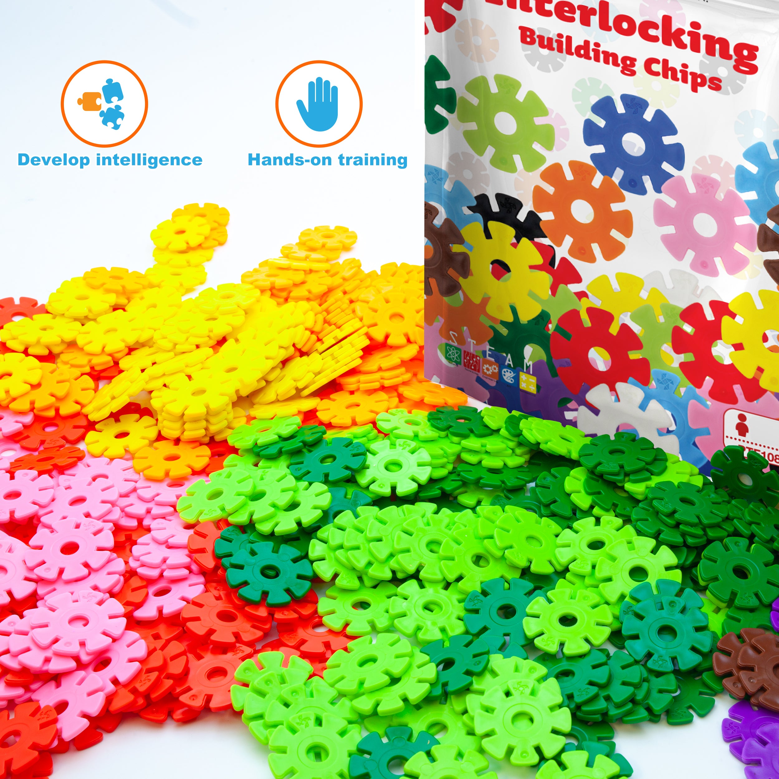PicassoTiles Building Chips Interlocking Disc Construction Blocks in 12 Colors
