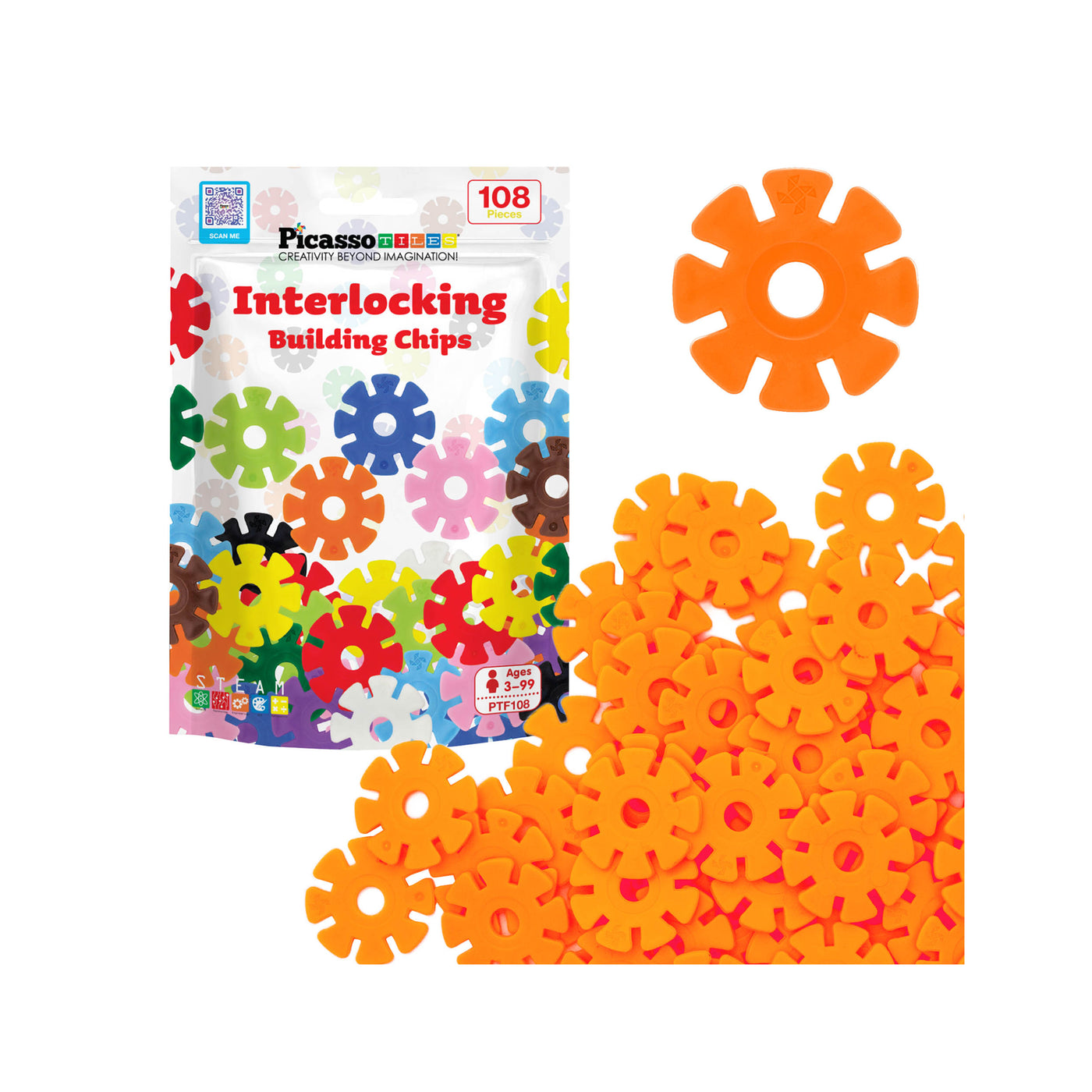 PicassoTiles Building Chip Interlocking Disc Construction Blocks in Color Orange