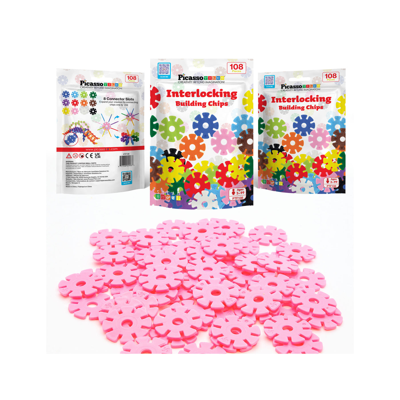 PicassoTiles Building Chip Interlocking Disc Construction Blocks in Color Pink