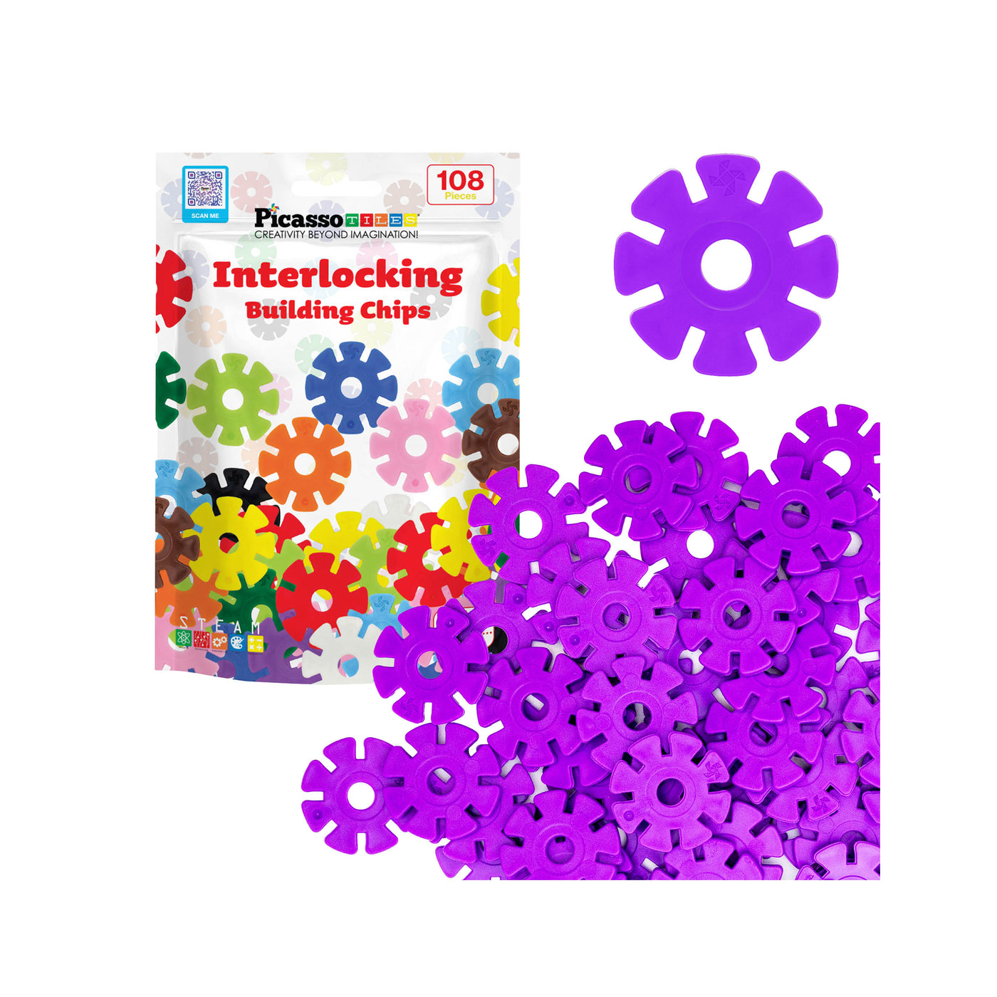 PicassoTiles Building Chip Interlocking Disc Construction Blocks in Color Purple