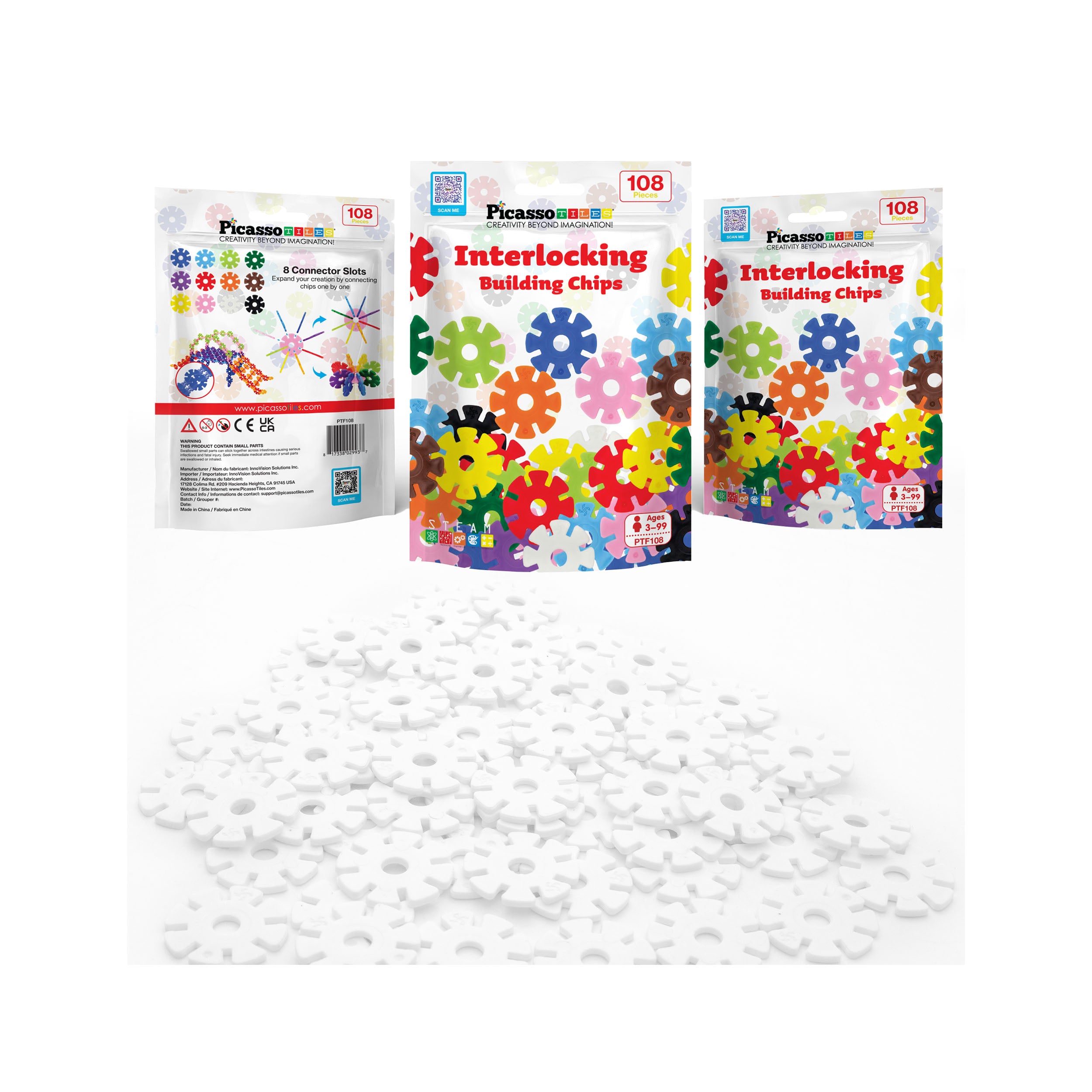 PicassoTiles Building Chip Interlocking Disc Construction Blocks in Color White