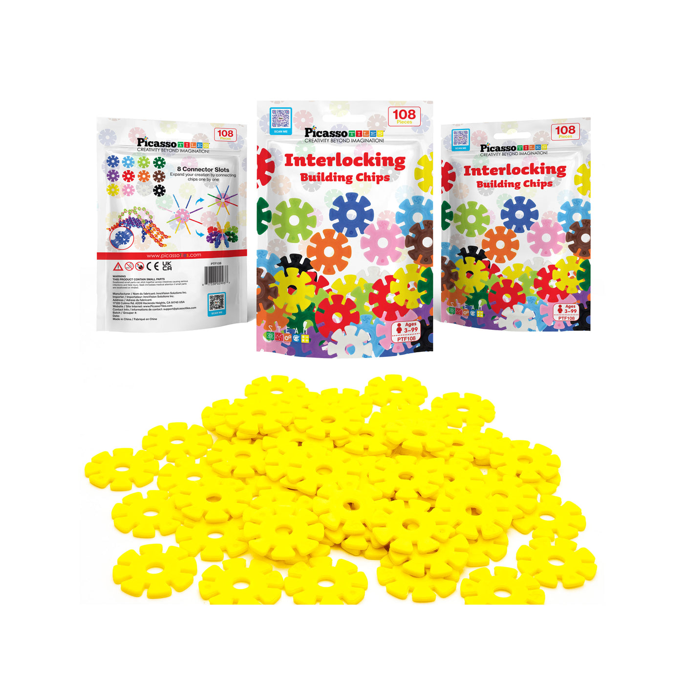PicassoTiles Building Chip Interlocking Disc Construction Blocks in Color Yellow