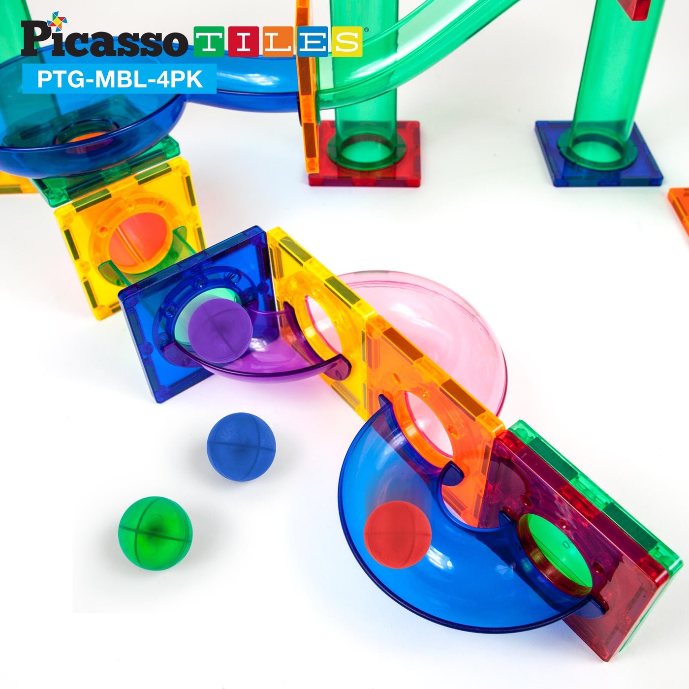 PicassoTiles 8pc Marbles for Track Run Building Blocks