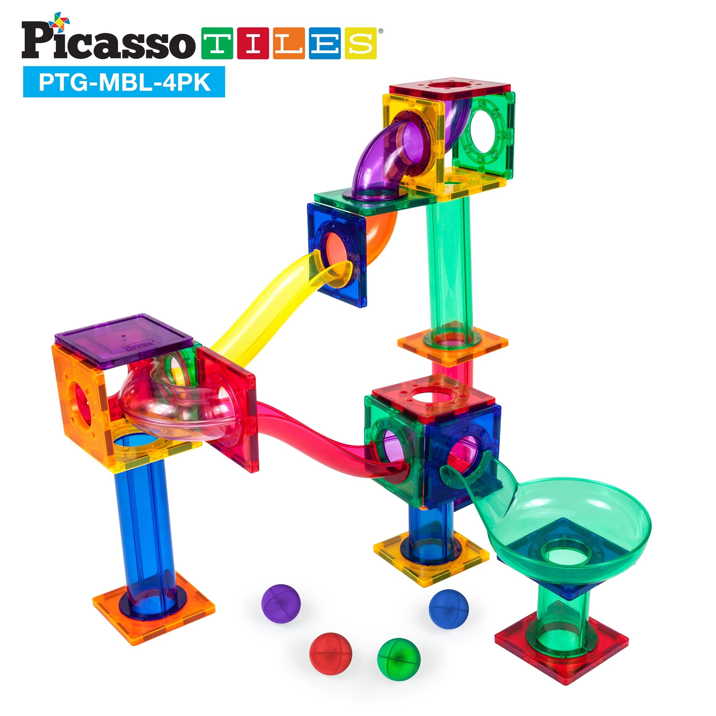 PicassoTiles 8pc Marbles for Track Run Building Blocks