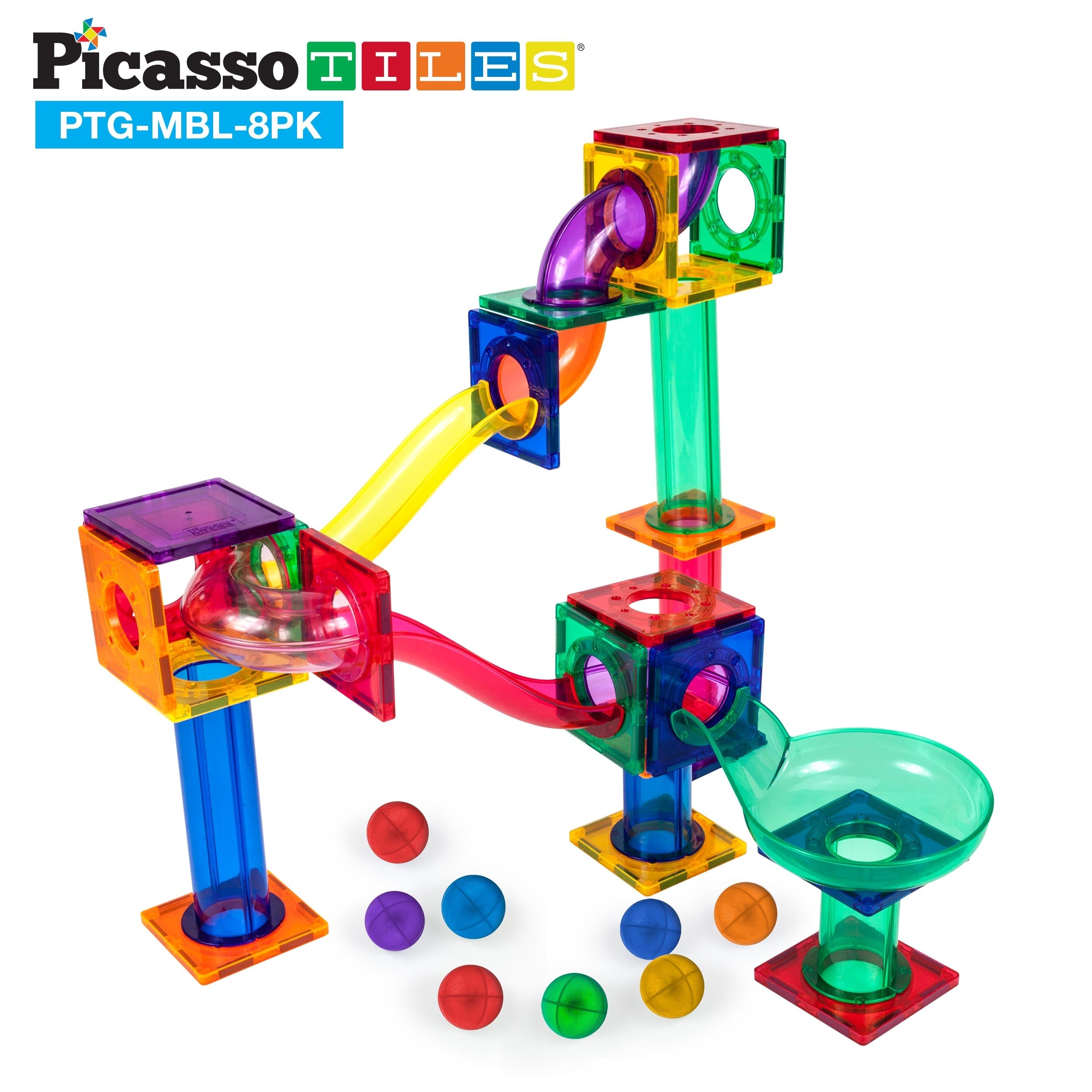 PicassoTiles 8pc Marbles for Track Run Building Blocks