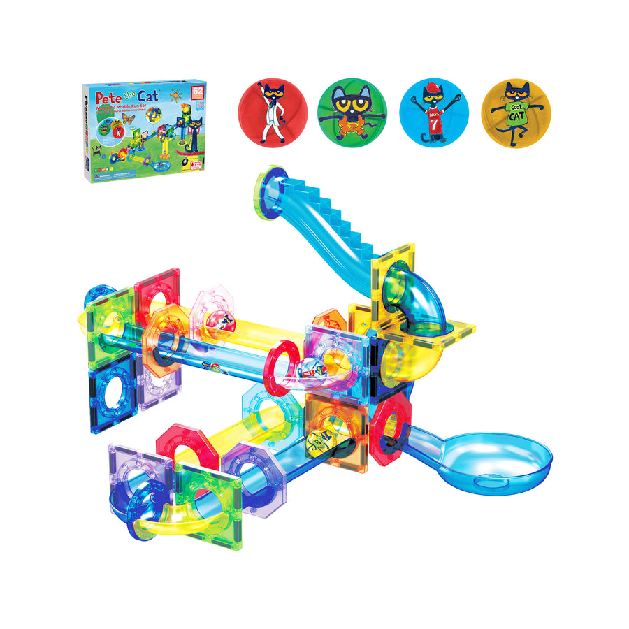 PicassoTiles Pete the Cat Magnetic Marble Run Playset - 62 Pieces