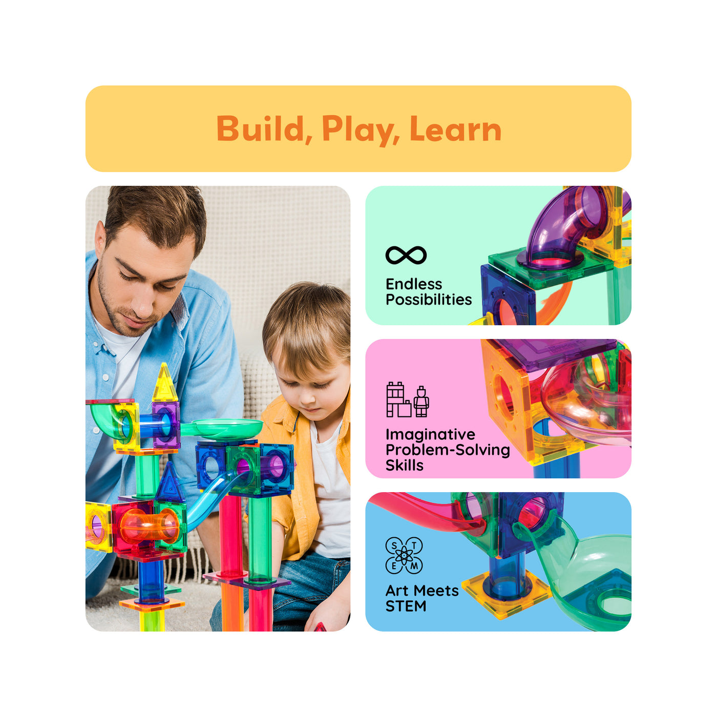 PicassoTiles 100pc Marble Run Building Blocks