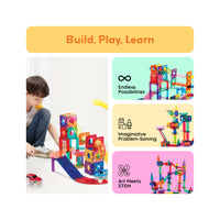 PicassoTiles 3-in-1 Magnetic Tile, Marble Run and Race Car Track Building Set