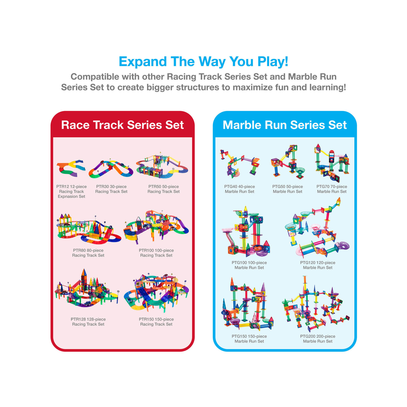 PicassoTiles 3-in-1 Magnetic Tile, Marble Run and Racing Track Building Toy