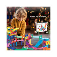 PicassoTiles 3-in-1 Magnetic Tile, Marble Run and Racing Track Building Toy