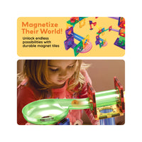 PicassoTiles 3-in-1 Magnetic Tile, Marble Run and Race Car Track Building Set