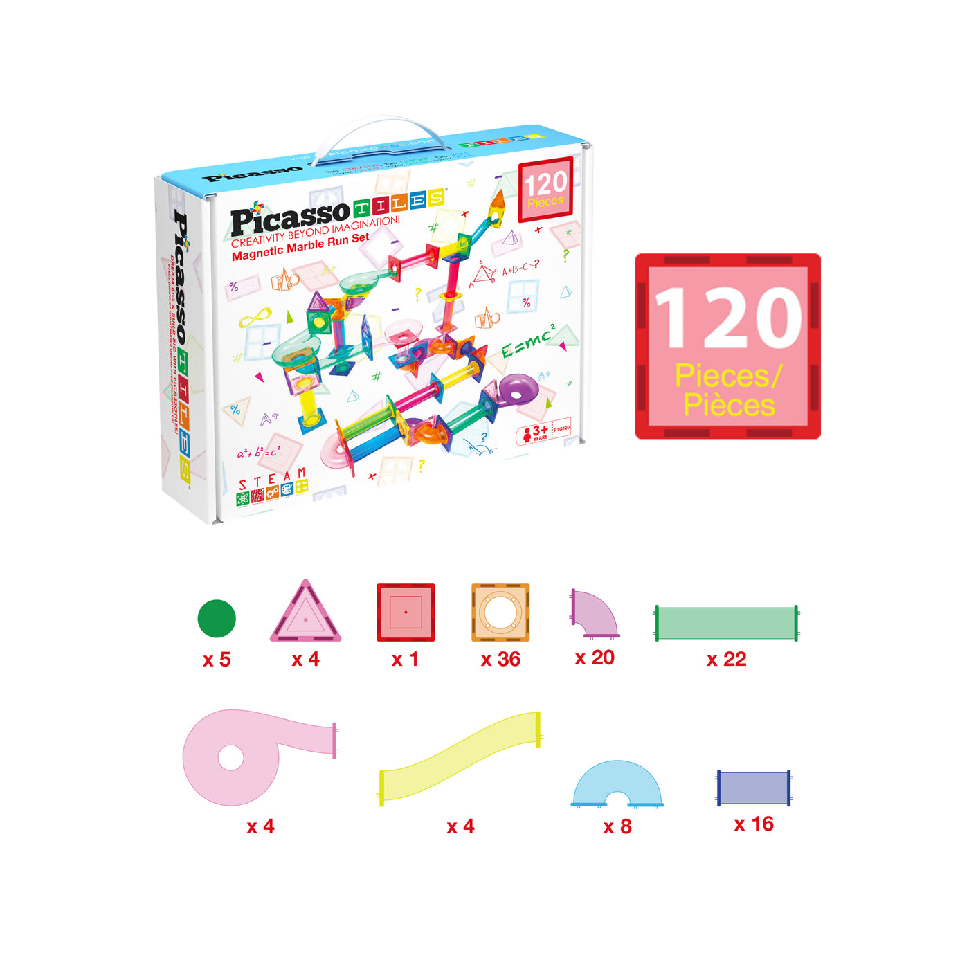 PicassoTiles 120 Pieces Marble Run Set