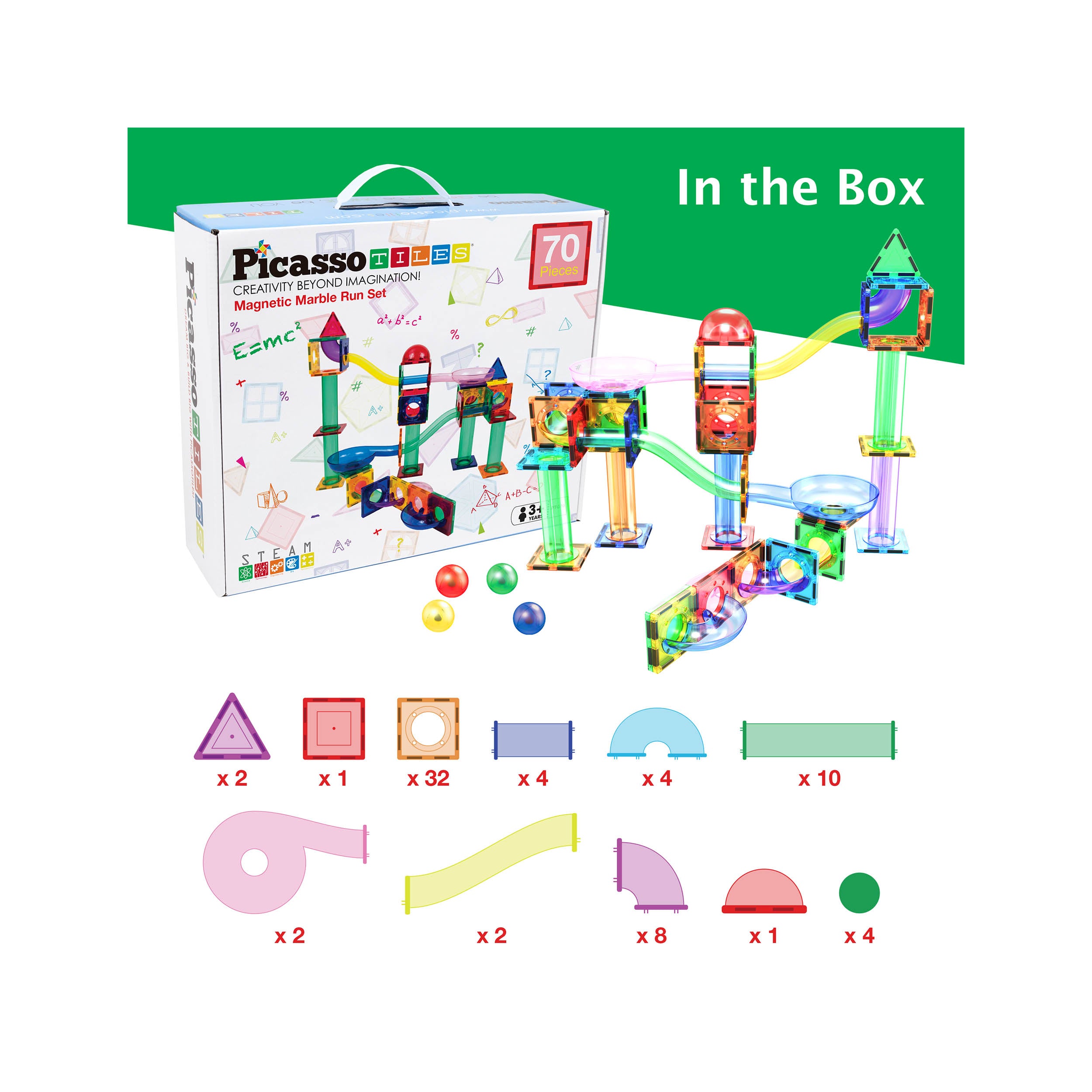 PicassoTiles 70pc Marble Run Building Blocks Set