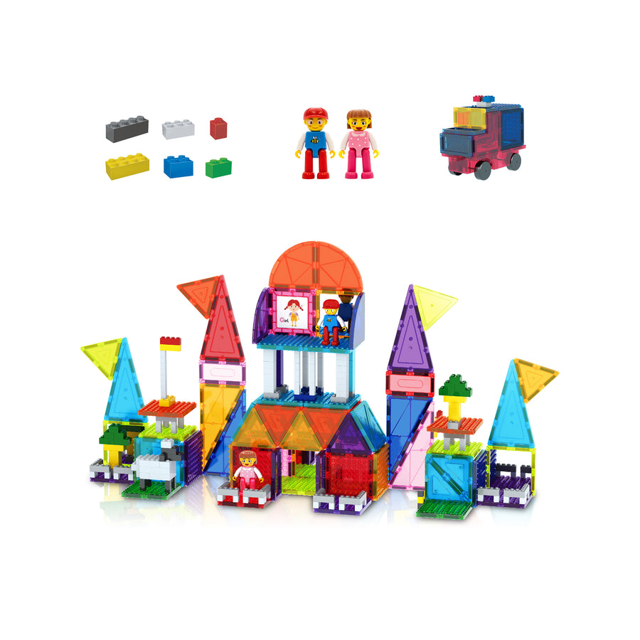 PicassoTiles Magnet Tile + Brick Blocks Compatibility Building Set