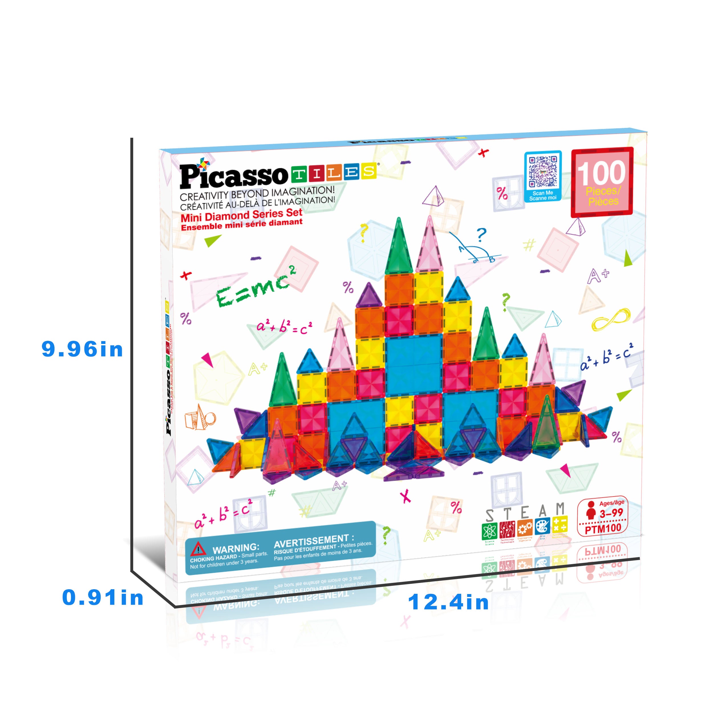 PicassoTiles Mini Diamond Travel Size 100pc Magnet Building Tile Set