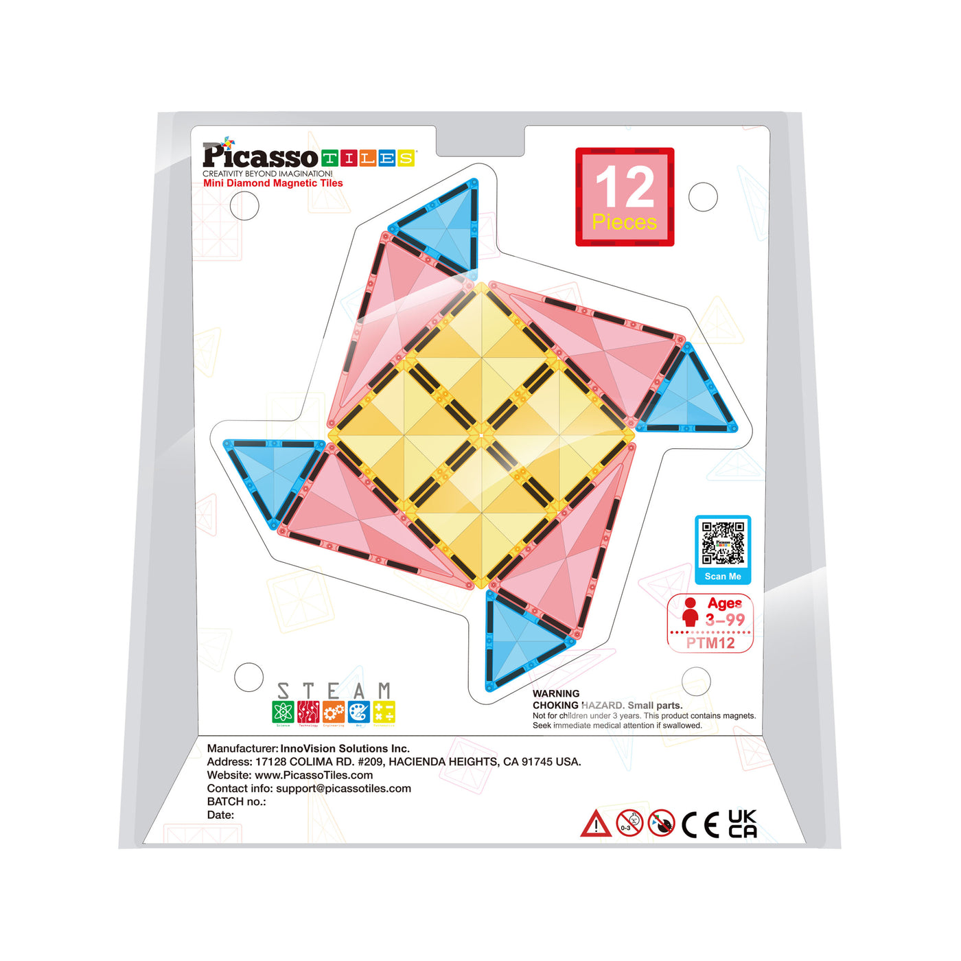 PicassoTiles 12pc Magnet Tile Building Blocks Mini Diamond Travel Set