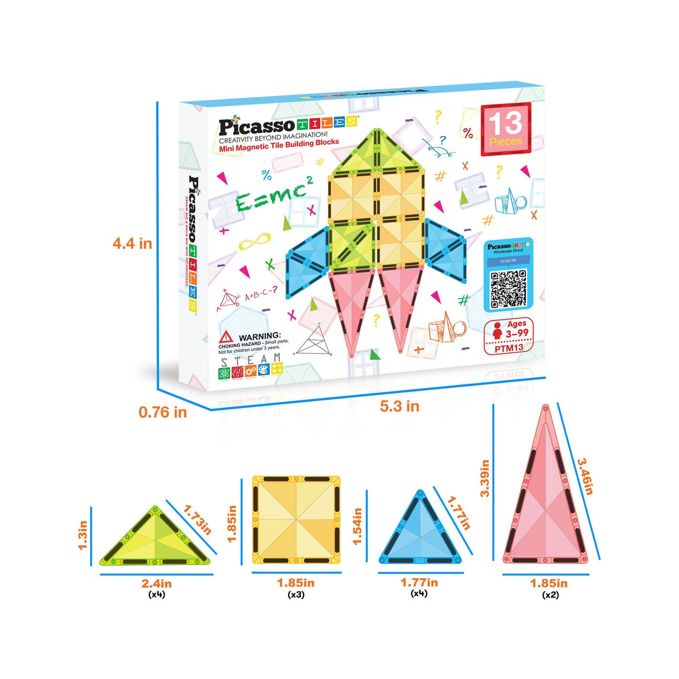 PicassoTiles 13pc Travel Size Mini Diamond Series Magnet Building Blocks