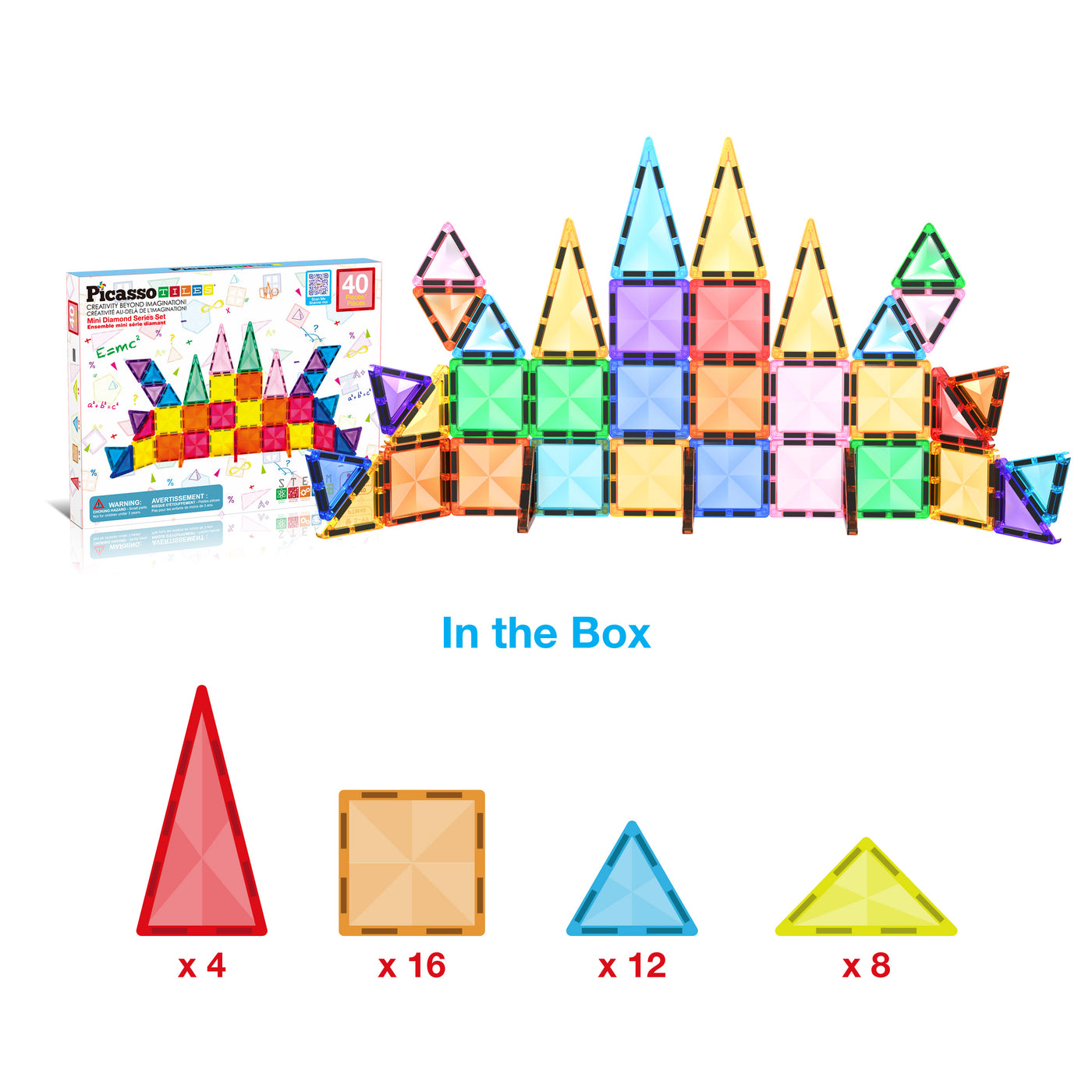 PicassoTiles Mini Diamond Travel Size 40pc Building Block Tile Set