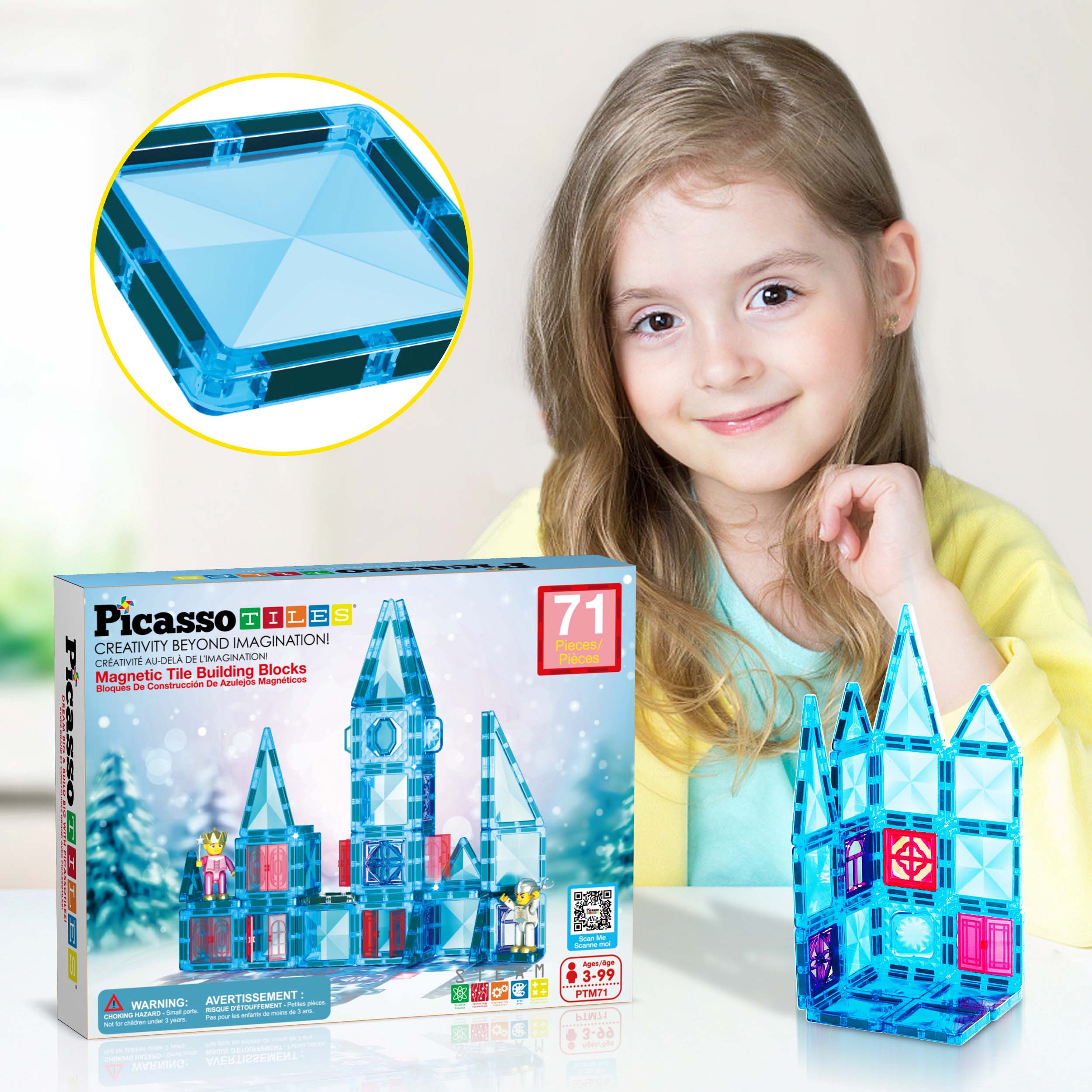 PicassoTiles Travel Sized Winter Ice Magnetic Tile Playset