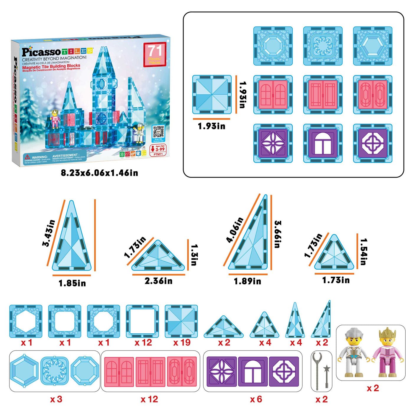 PicassoTiles Travel Sized Winter Ice Magnetic Tile Playset