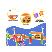 PicassoTiles 60pc Travel Magnet Tile Race Track with Car Playset