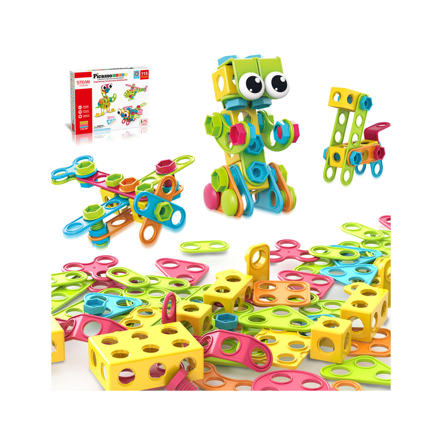 PicassoTiles 115 Piece Engineering Construction Toy with Hand Tools