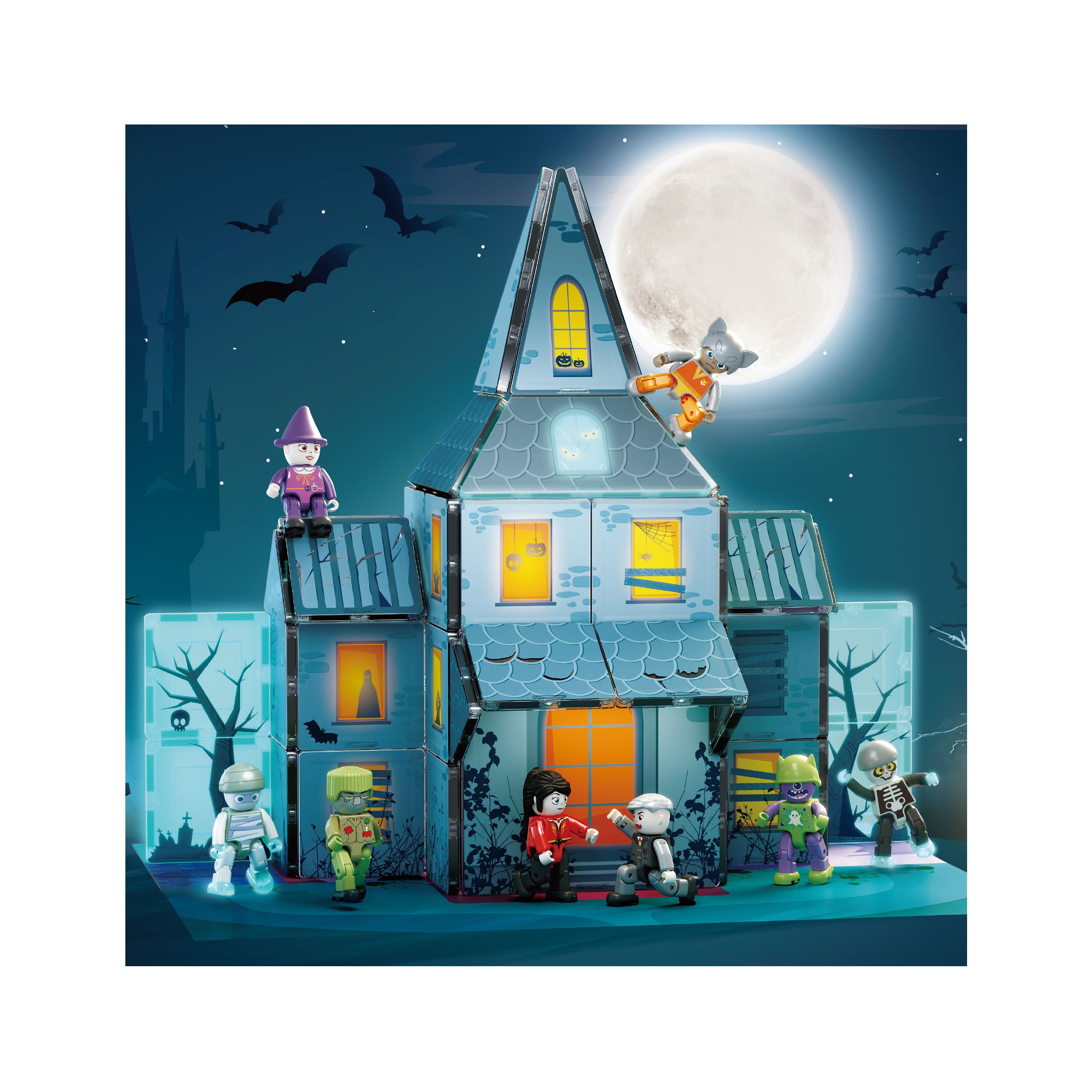 PicassoTiles Haunted House Magnetic Blocks with Spooky Characters