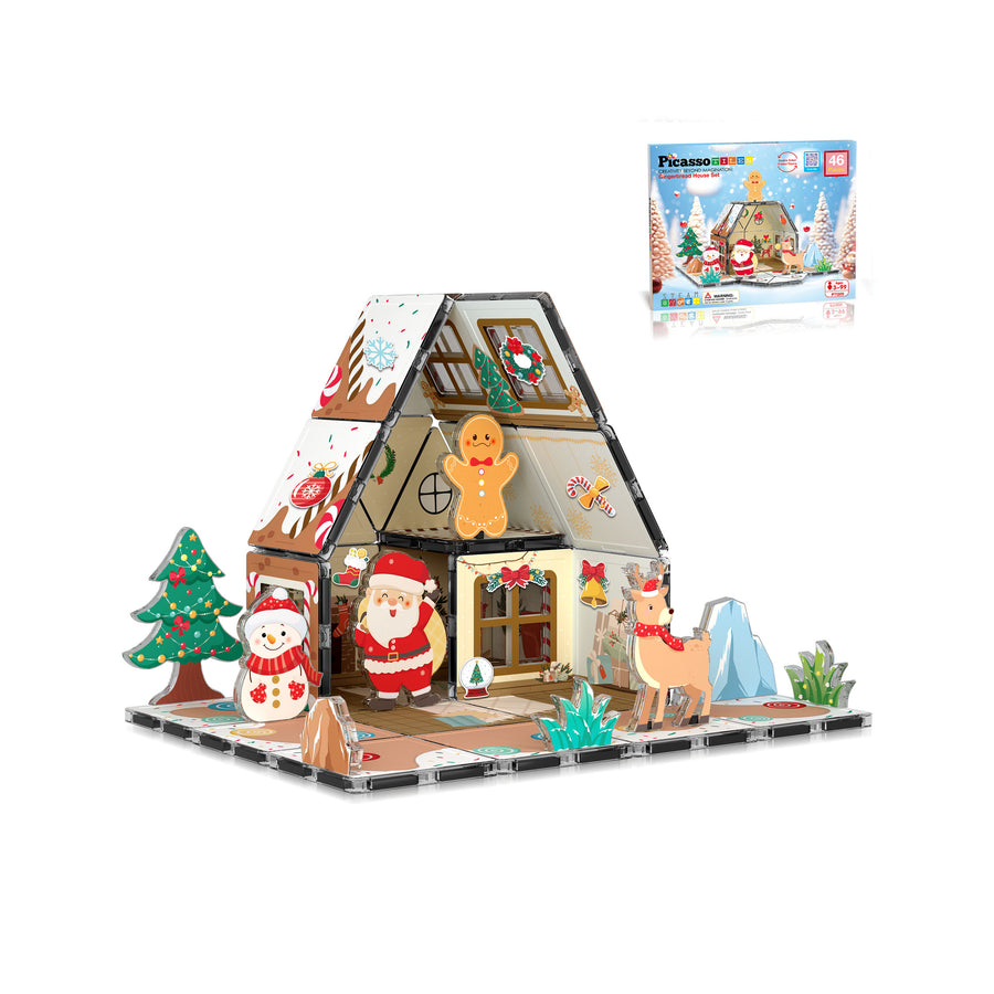 PicassoTiles Gingerbread House Magnetic Tiles - 46 Pieces