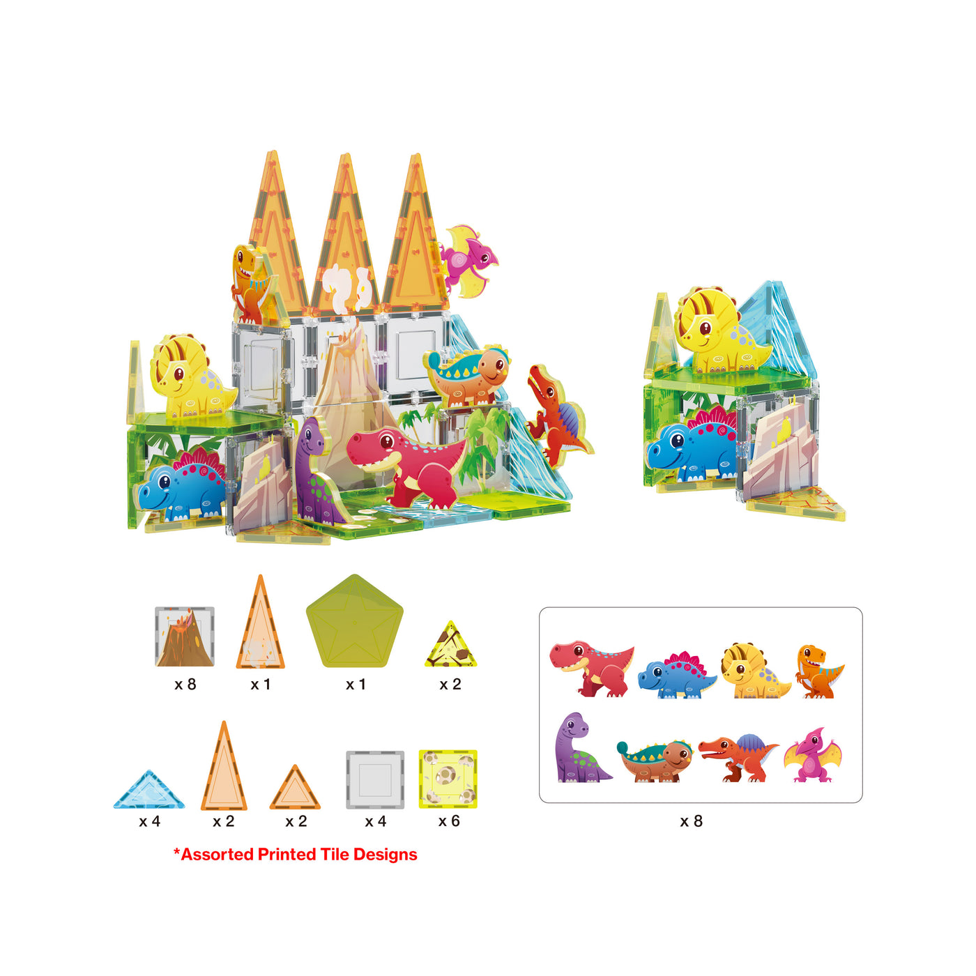 PicassoTiles Dino World Magnetic Tiless 36pc Building Block Character Set