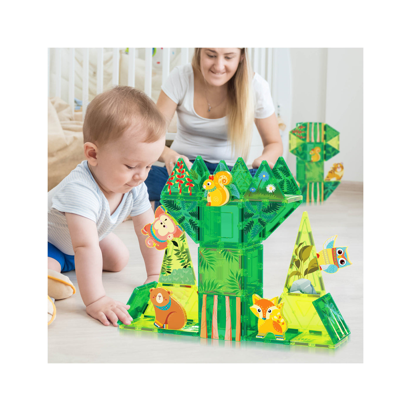 PicassoTiles 56 Piece Forest Animal Magnet Tile Building Blocks Toy Set