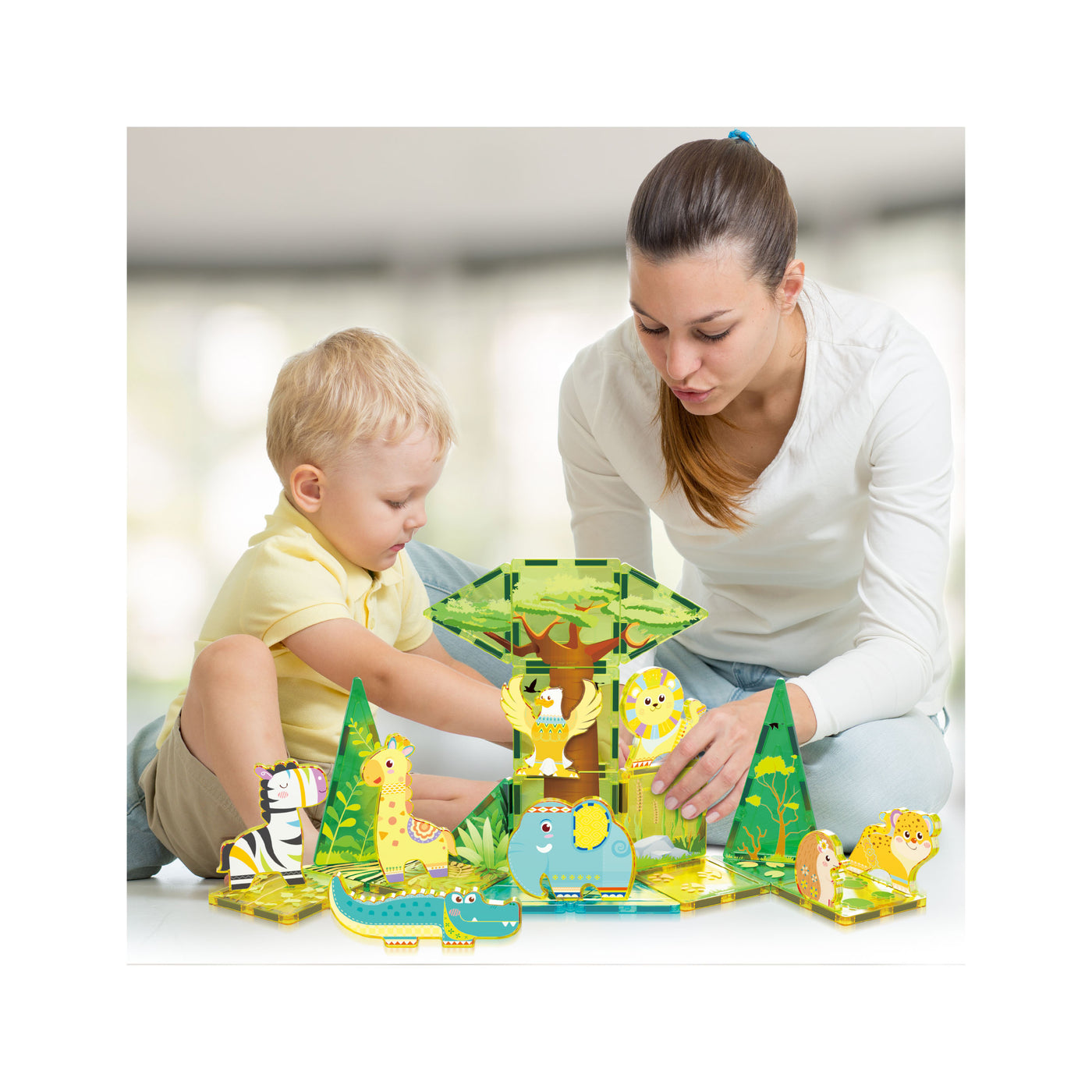 PicassoTiles Safari Explorer Magnetic Tile Building Blocks Playset