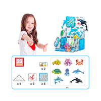 PicassoTiles 26 Piece Marine World Magnetic Toy with Ocean Characters